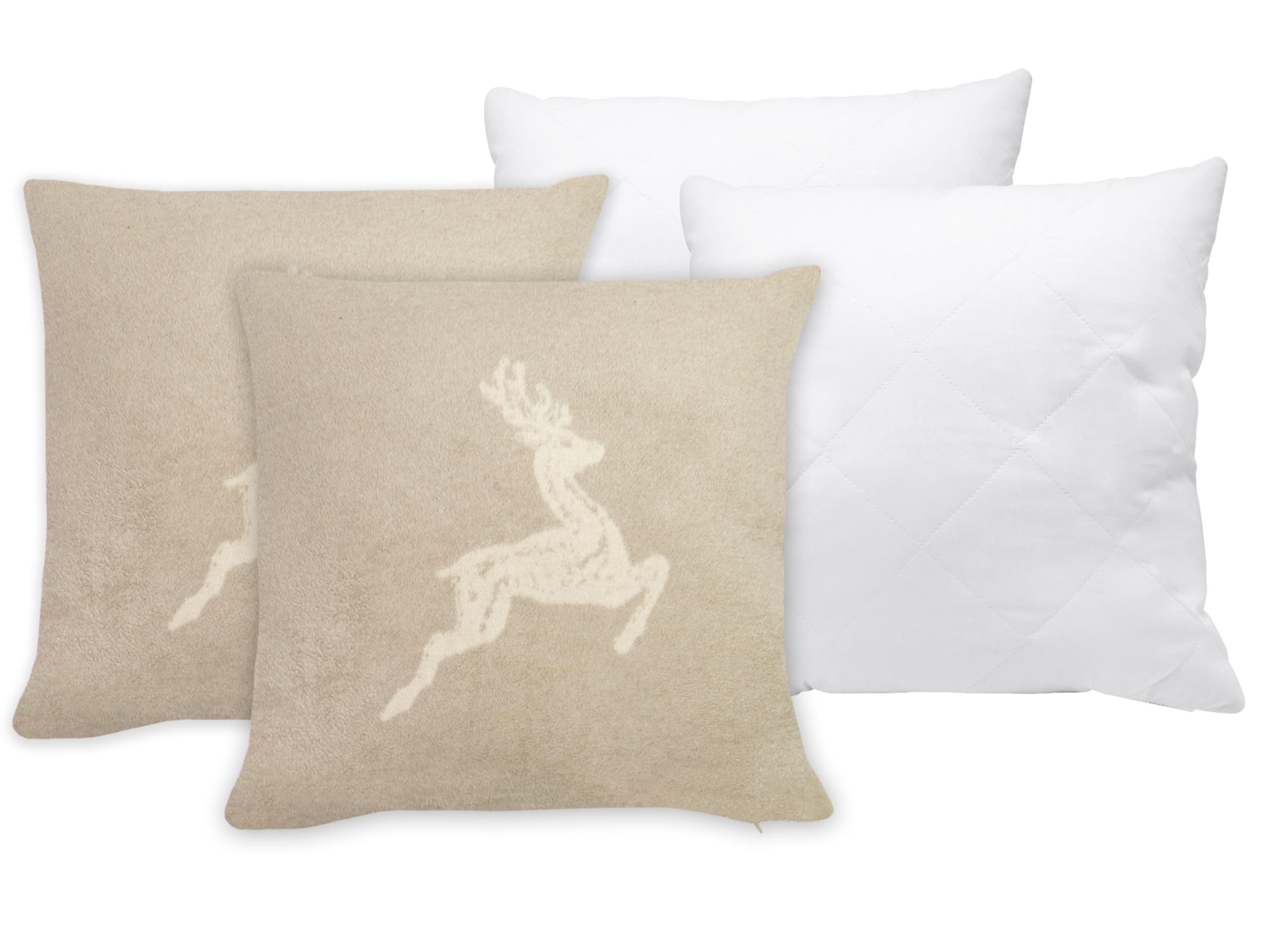 ZOLLNER 2er Set aus Kissen und Kissenbezüge in 50x50 cm - Flauschige und weiche Kissenhüllen in Taupe - Trendige Hirscheinwebung in Taupe - Mischgewebe - waschbar bis 40°C – Oeko Tex® Zertifiziert