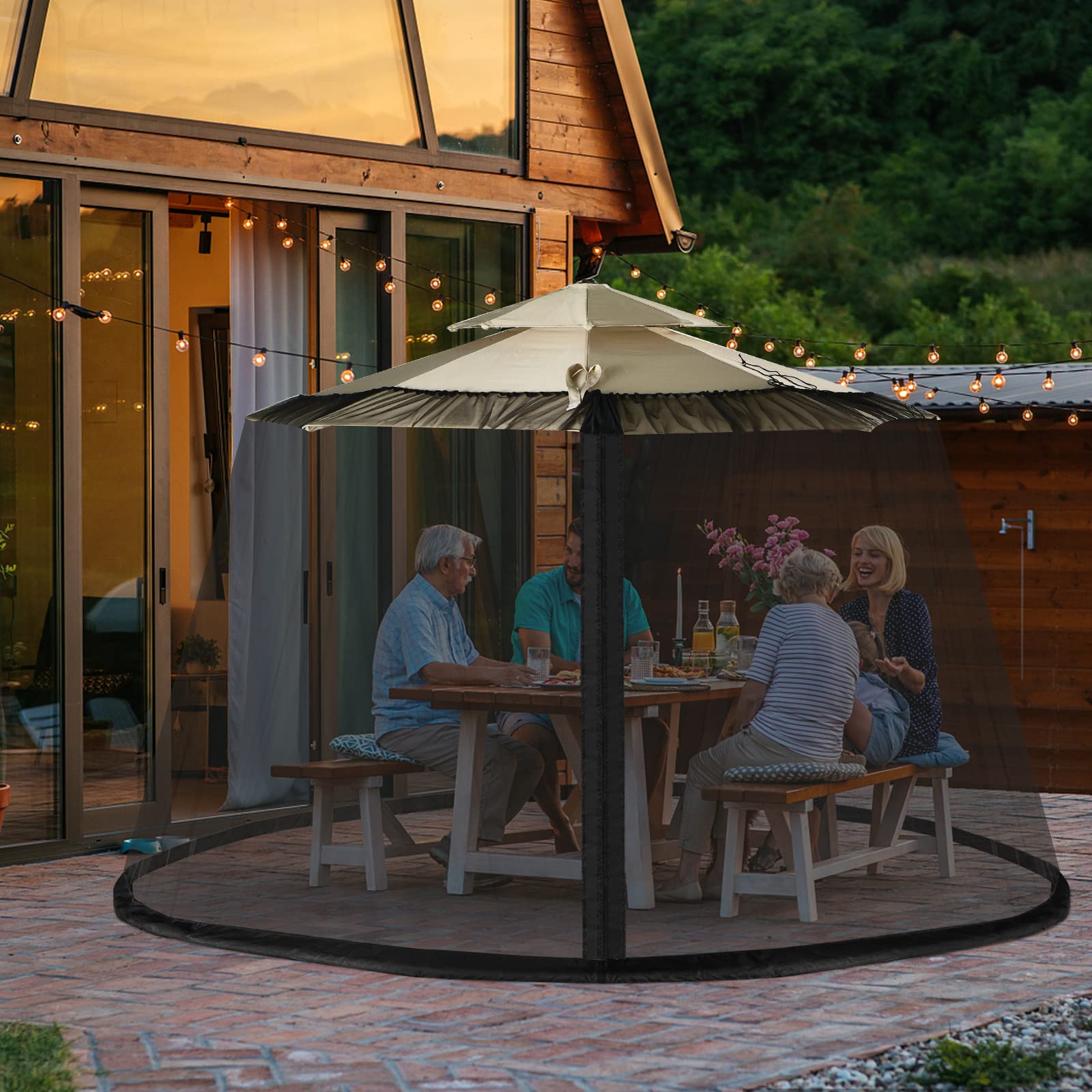 LIFEZEAL Zanzariera Ombrellone da Giardino, Zanzariera Gazebo da Patio, Regolabile, Schermo Rete per Esterno Anti Zanzara, Mosche, AntiVento, 2 Aperture a Cerniera, Stabile Base,12,5x2,3m, Nero