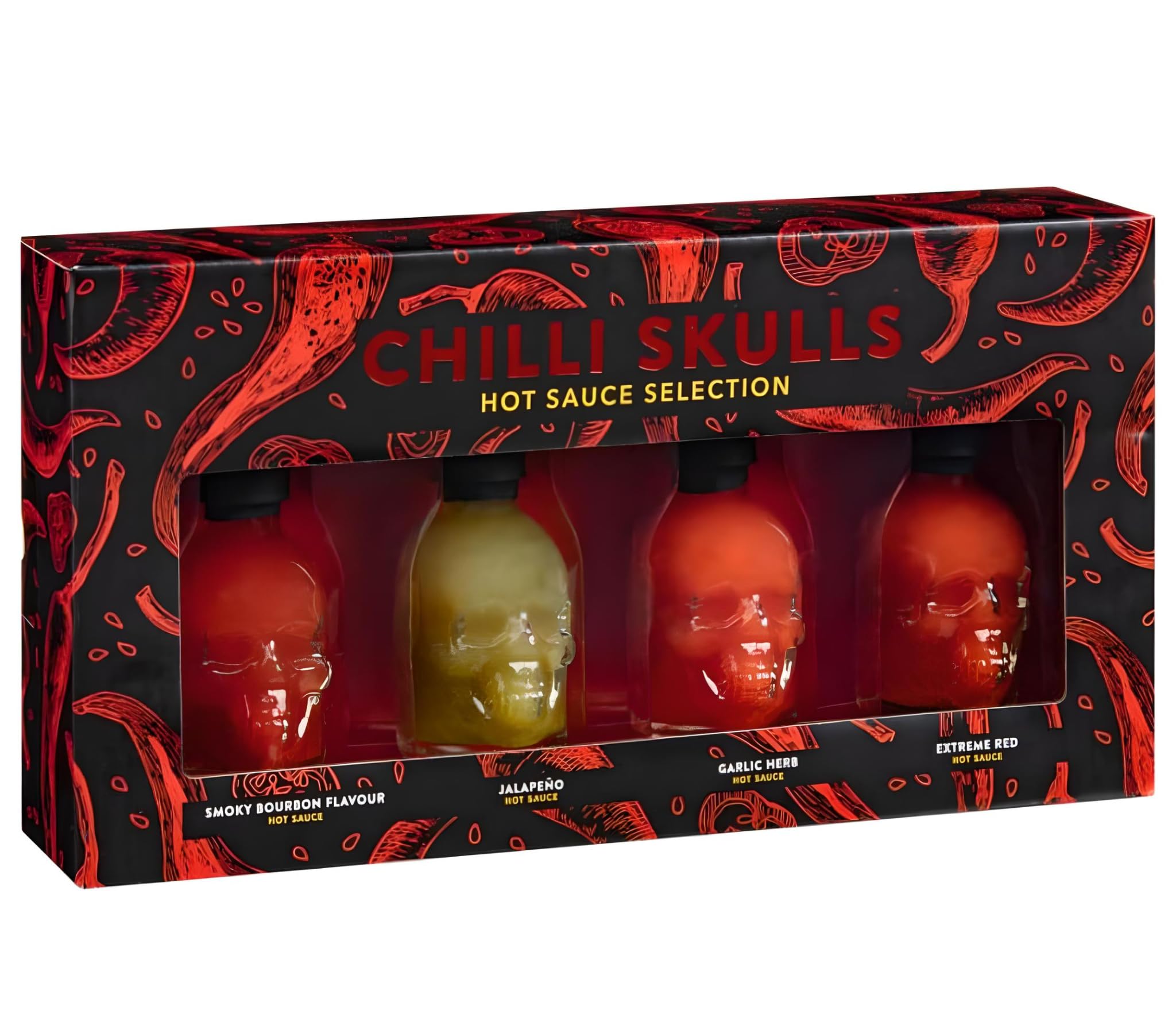 Chilli Skulls Hot Sauce Set, 4pk Spicy Sauce Collection, Perfect