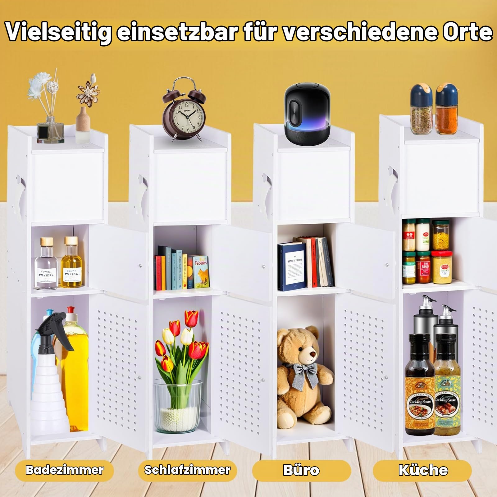 powerking Toilettenpapierhalterständer, weißer Kleiner Badezimmeraufbewahrungsschrank mit Türen, schlanker Badezimmeraufbewahrungsschrank für kleine Räume Eckboden