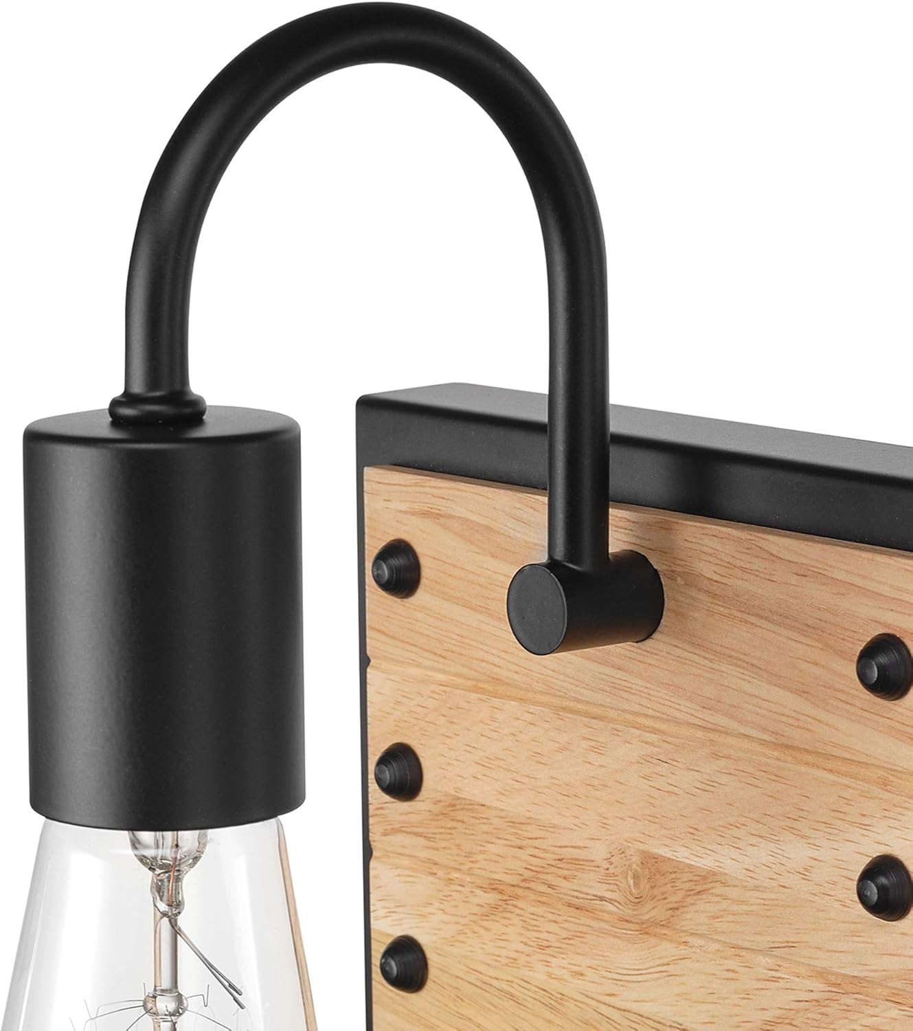 GLOBE Electric Oakland 1-Light Plug-in or Hardwire Wall Sconce, Matte Black, Faux Wood Accent, Black Fabric Cord, in-Line On/Off Switch