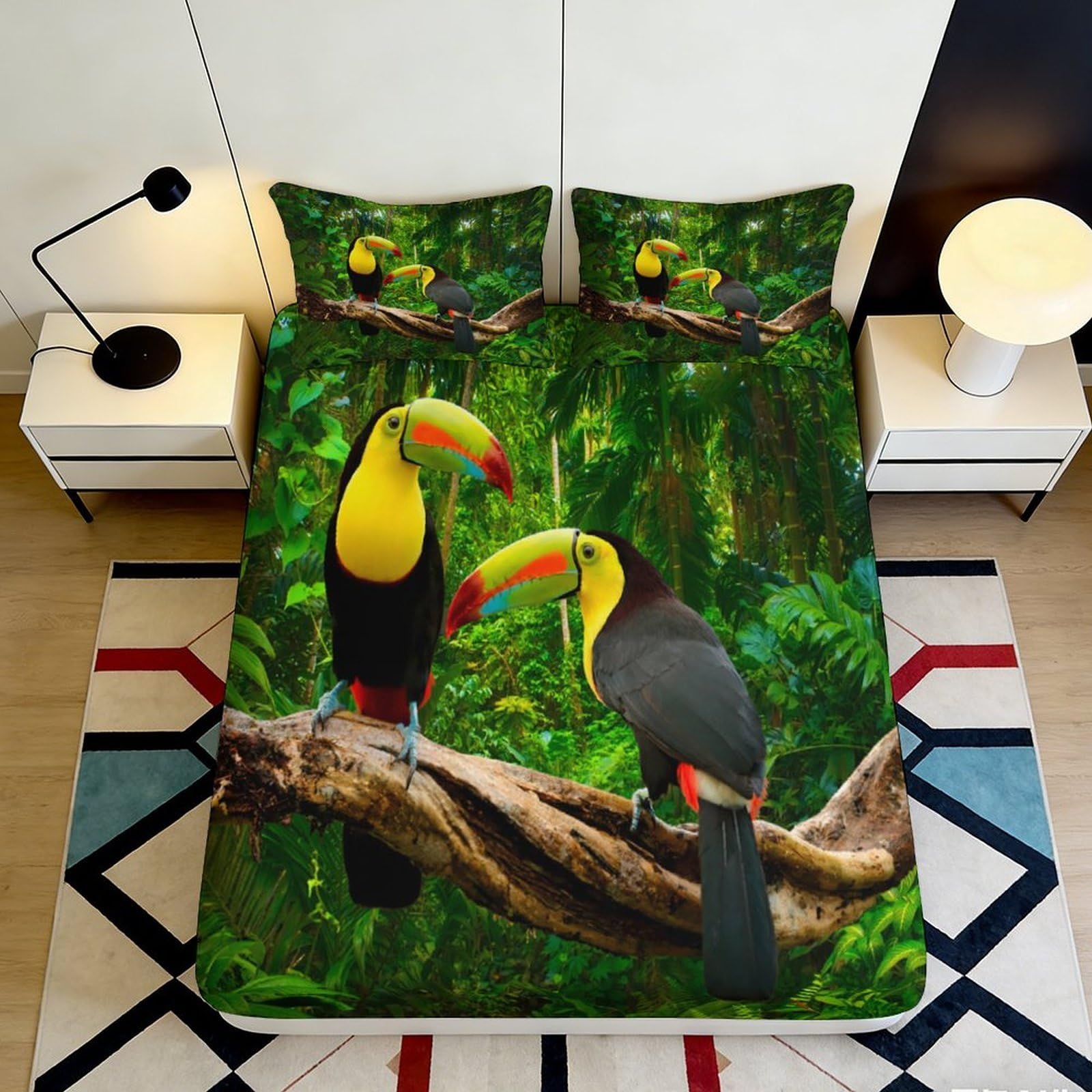 Jqzkxnhpbr Style-1 3D Printed Tropical Toucan Fitted Sheet Microfiber Soft Breathable Rainforest Bed Cover For Bedroom Dorm Decor Mattress Protection 90X200x25cm
