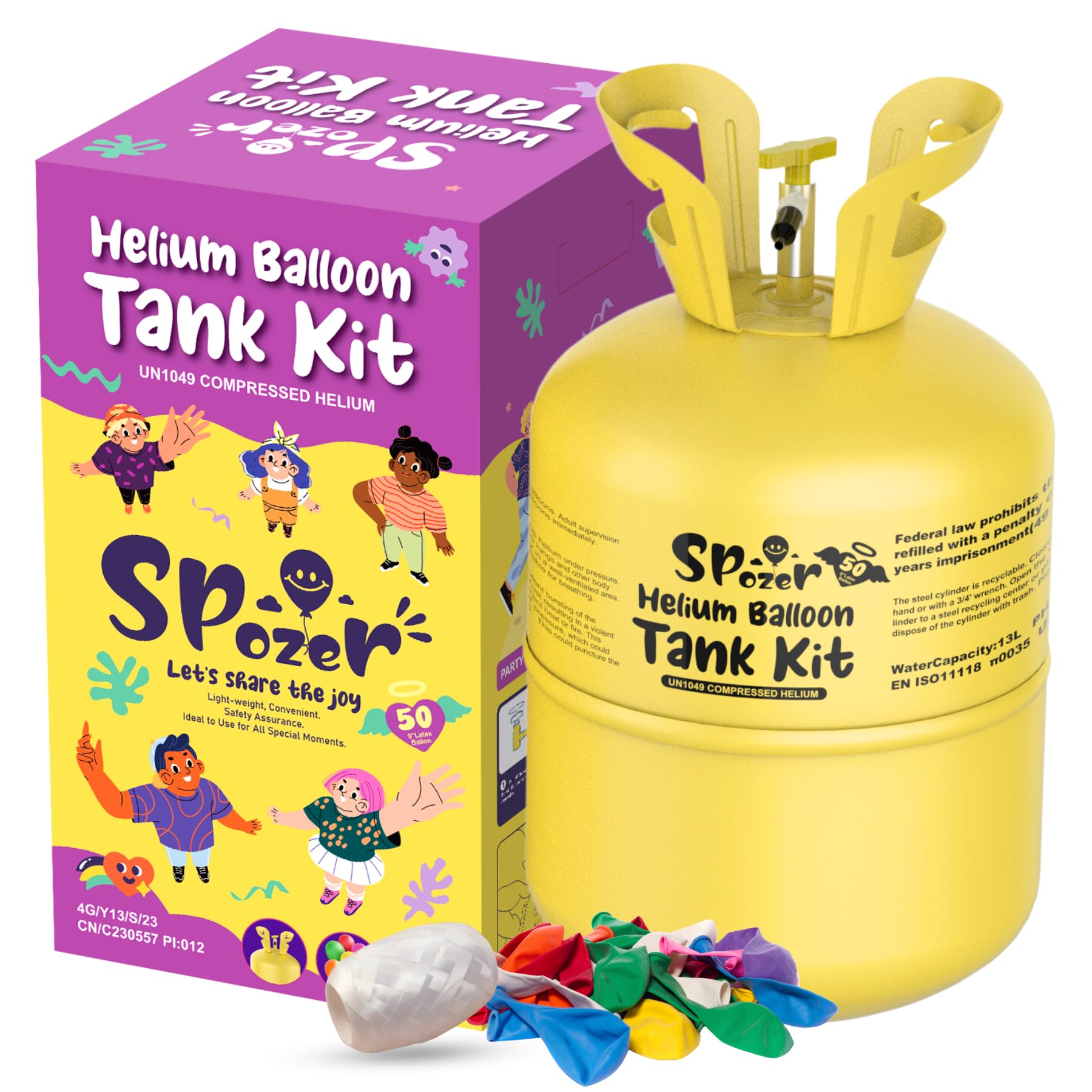 13L Portable Helium Tank for Balloons at Home, Up to 50 Latex Balloons, Helium Balloon Pump Kit, For Birthday Parties, Weddings, and Events