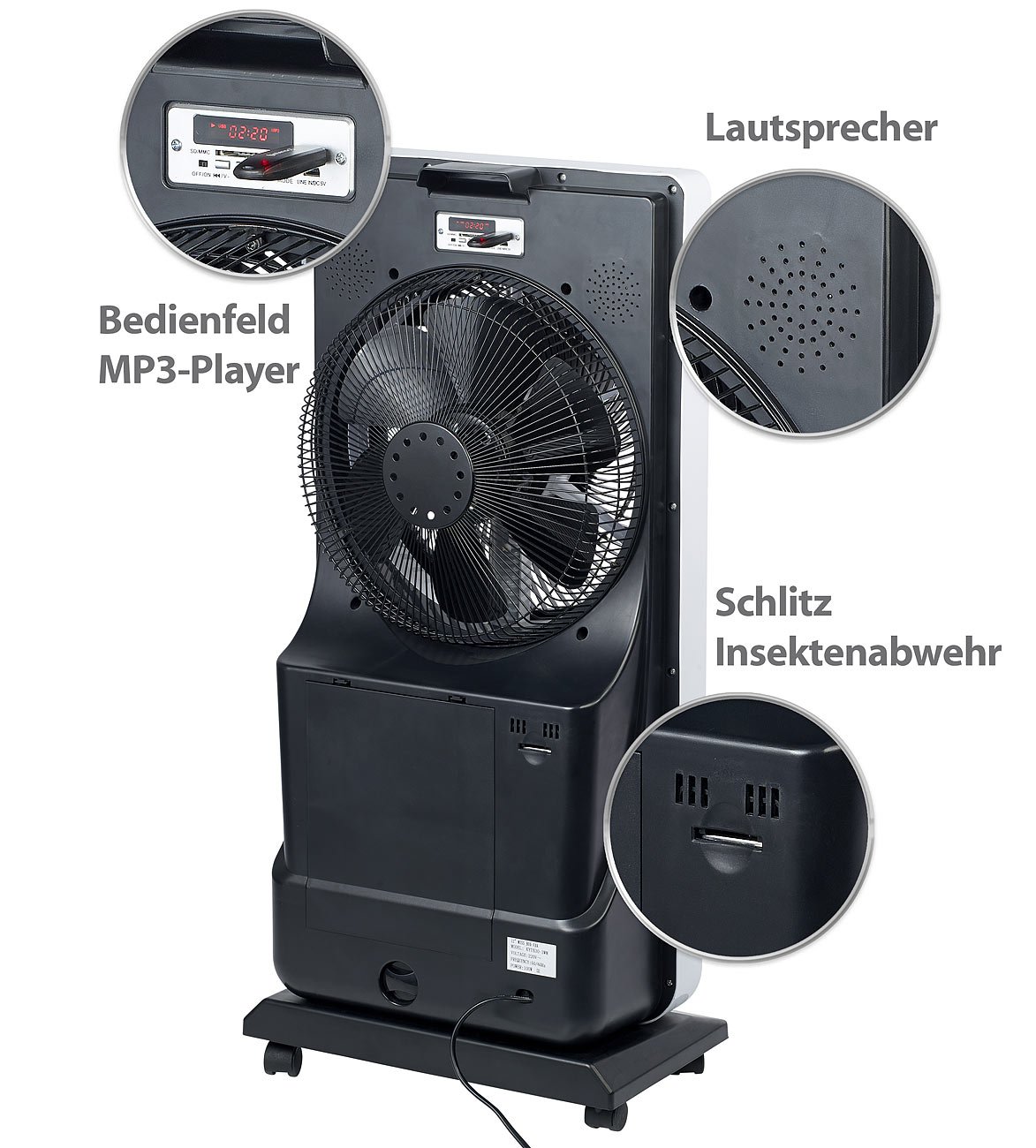 Sichler Haushaltsgeräte Kühlender Ventilator Sprühnebel-Standventilator 90 W Ø 30 cm