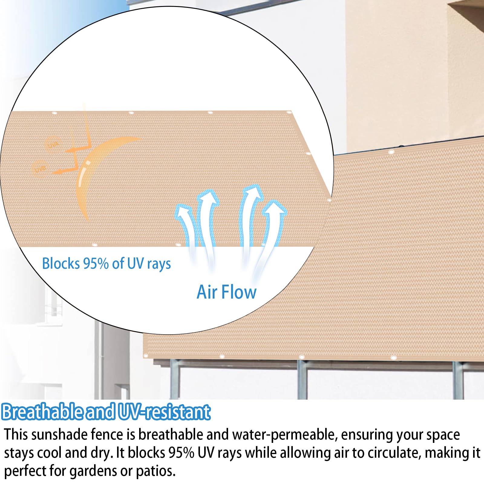 Sonnensegel 150 x 300 cm Hdpe, UV Schutz, Sonnenschutz, Atmungsaktiv, 95% UV Schutz Windschutz, Reißfest, Sonnensegel Nach Maß mit Ösen für Innenhof, Rasen, Außen, Creme Farben
