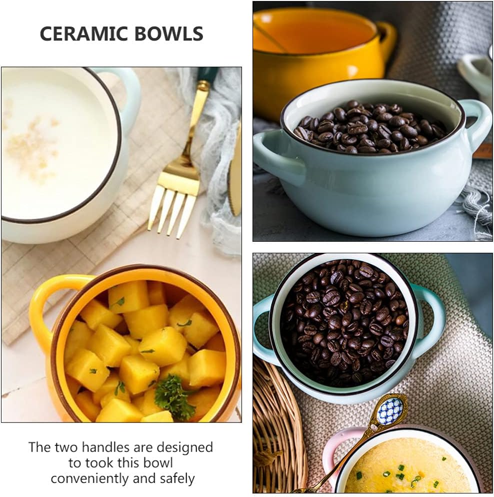 Ceramic Salad Bowls,Dessert Bowls, Bowls Pottery Soup Bowl Ceramic Bowl, Dessert Bowl Rice Bowl Soup Bowl with Handle- French Onion Soup White Utensils Set White Utensils Set Baking ( Color : Sky blue