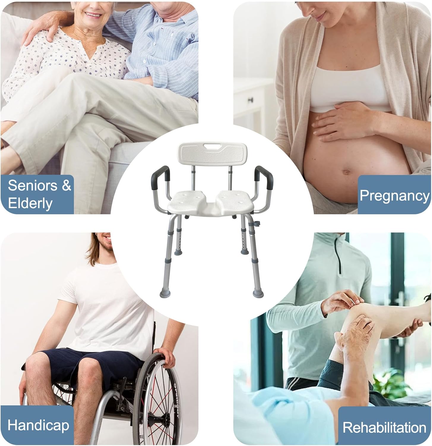 Shower Chair for Inside Shower with Arms and Back, Anti-Slip Design Shower Seat, Shower Chair for Elderly and Disabled with Groove for Private Cleaning, Adjustable Height