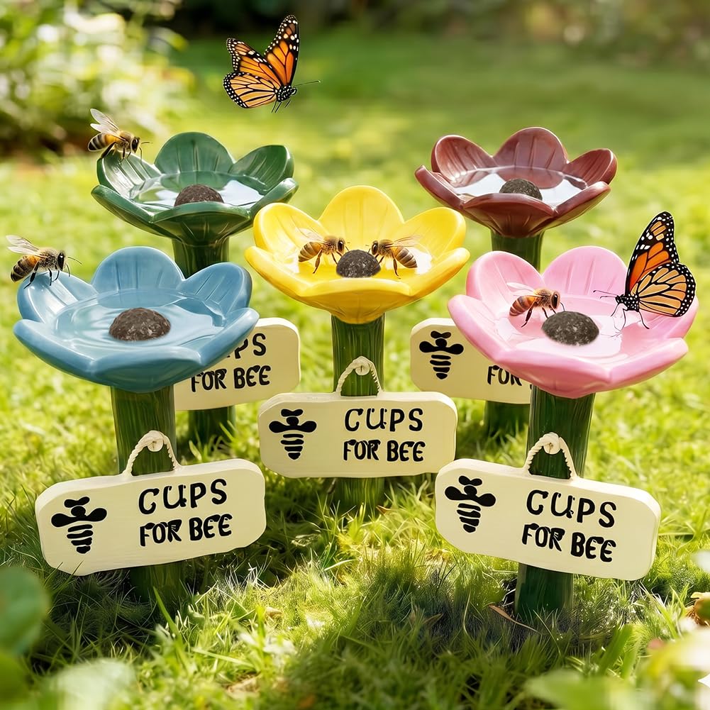 URAQT Abbeveratoio per api, 5 pezzi stazioni di abbeveraggio api per giardino, Bevitori di Insetti, Bevitori di Acqua Fiorite, per giardino, api, insetti e farfalle, per impollinatori assetati