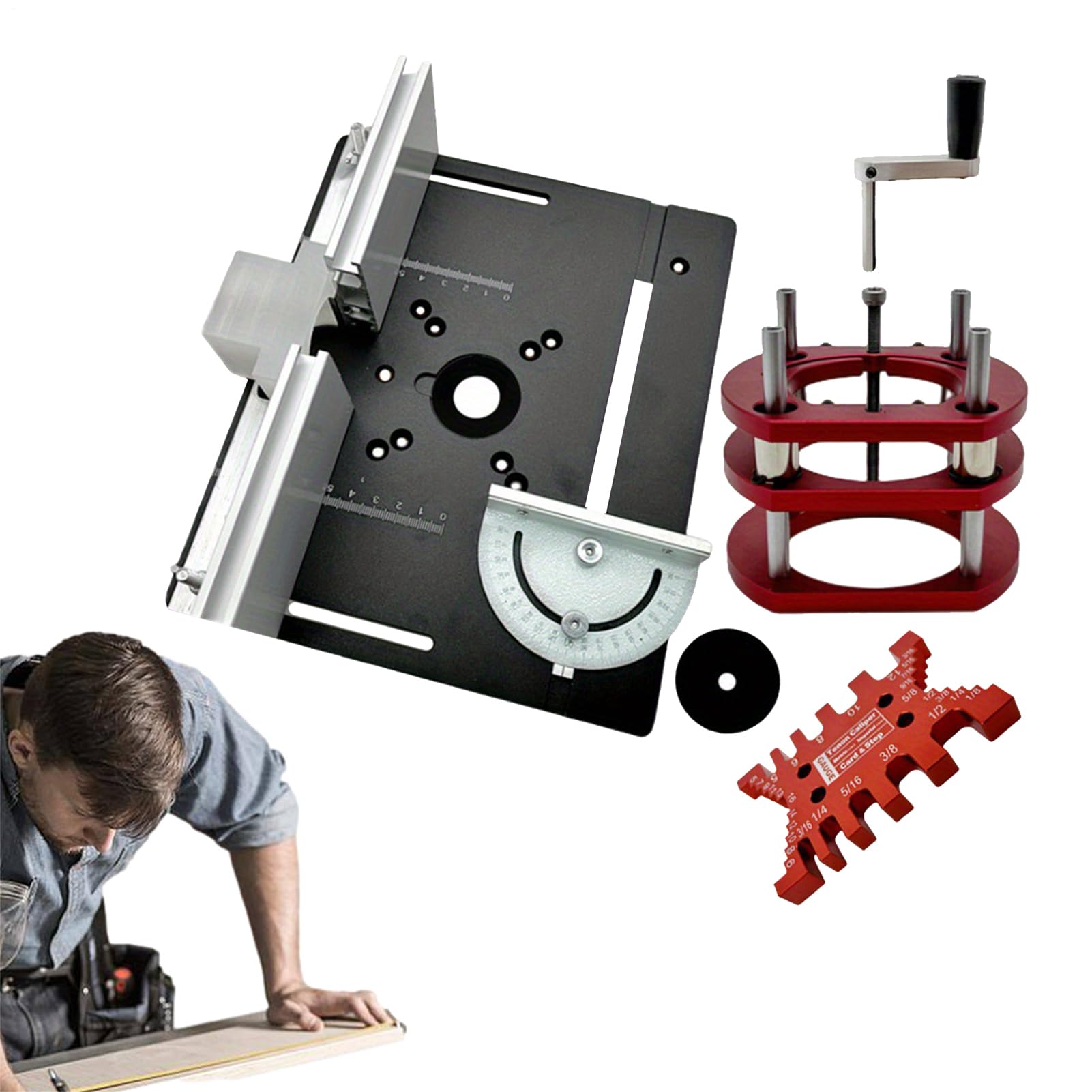Elevador de metal, elevador | Elevador de fresado de aluminio con placa | Inserto de sierra de mesa Placa base Kit de elevación manual Herramienta de grabado para ranurado, recorte, biselado