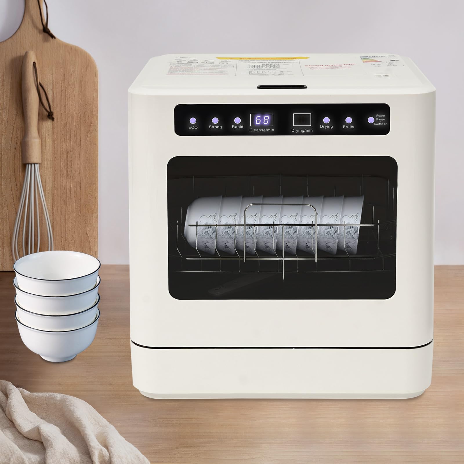 Lavastoviglie da tavolo per cucina, dispositivo compatto con 6 – 8 coperte, 4 programmi e funzione UV, conservazione della freschezza 72 ore e asciugatura ad aria calda, lavastoviglie da tavolo a