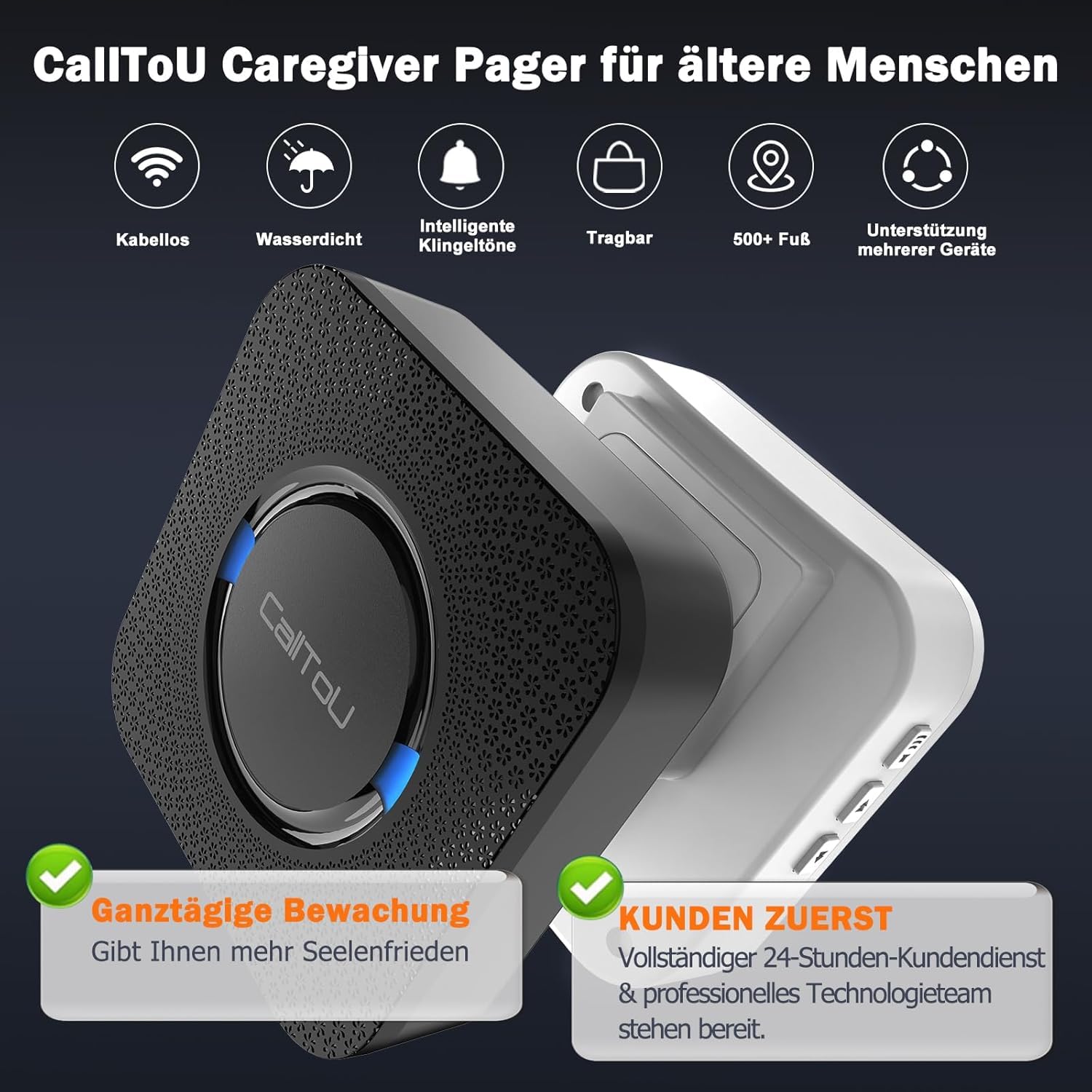 CallToU Przycisk połączenia alarmowego przycisk połączenia bezprzewodowego system alarmowy pielęgniarki 500 + nóżek dla domu/osób starszych, pacjentów/niepełnosprawnych (3 nadajnik, 2 odbiornik)