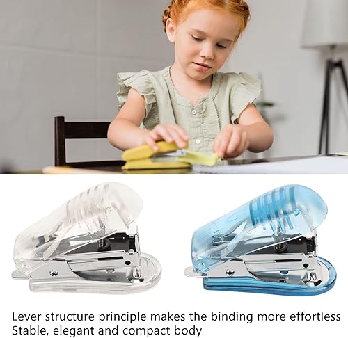 Miniatura 3 de Engrapadora de mano, grapadora pequeña, fácil de usar, práctica y duradera, 2 piezas para oficina (blanco y azul)