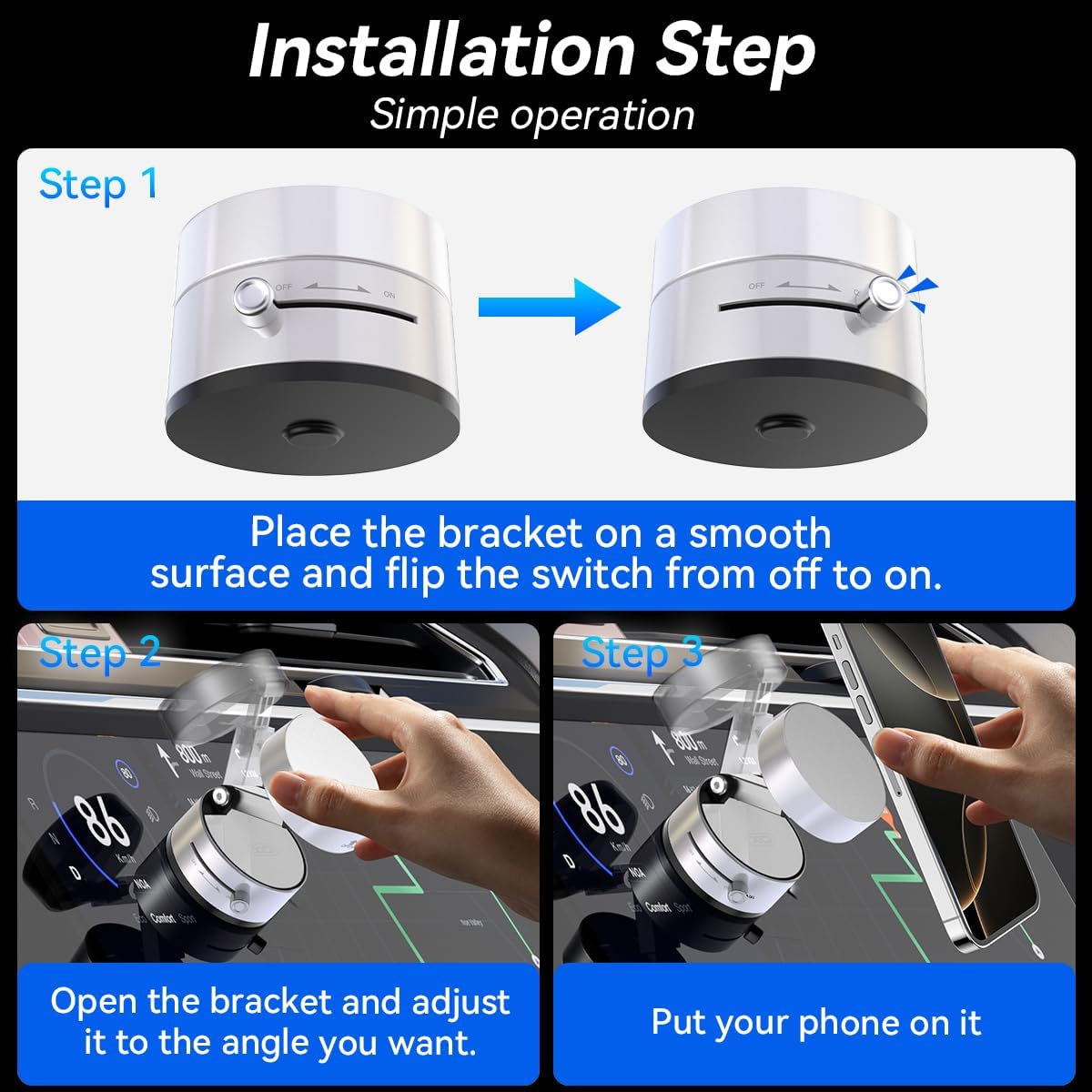 2025 Upgrated Vacuum Suction Magnetic Phone Holder, Retractable Strong Suction Cup Magnetic Hands-Free Car Cellphone Mount Foldable Car Phone Stand for Car/Mirror/Gym(Not Charge Phone) image 4