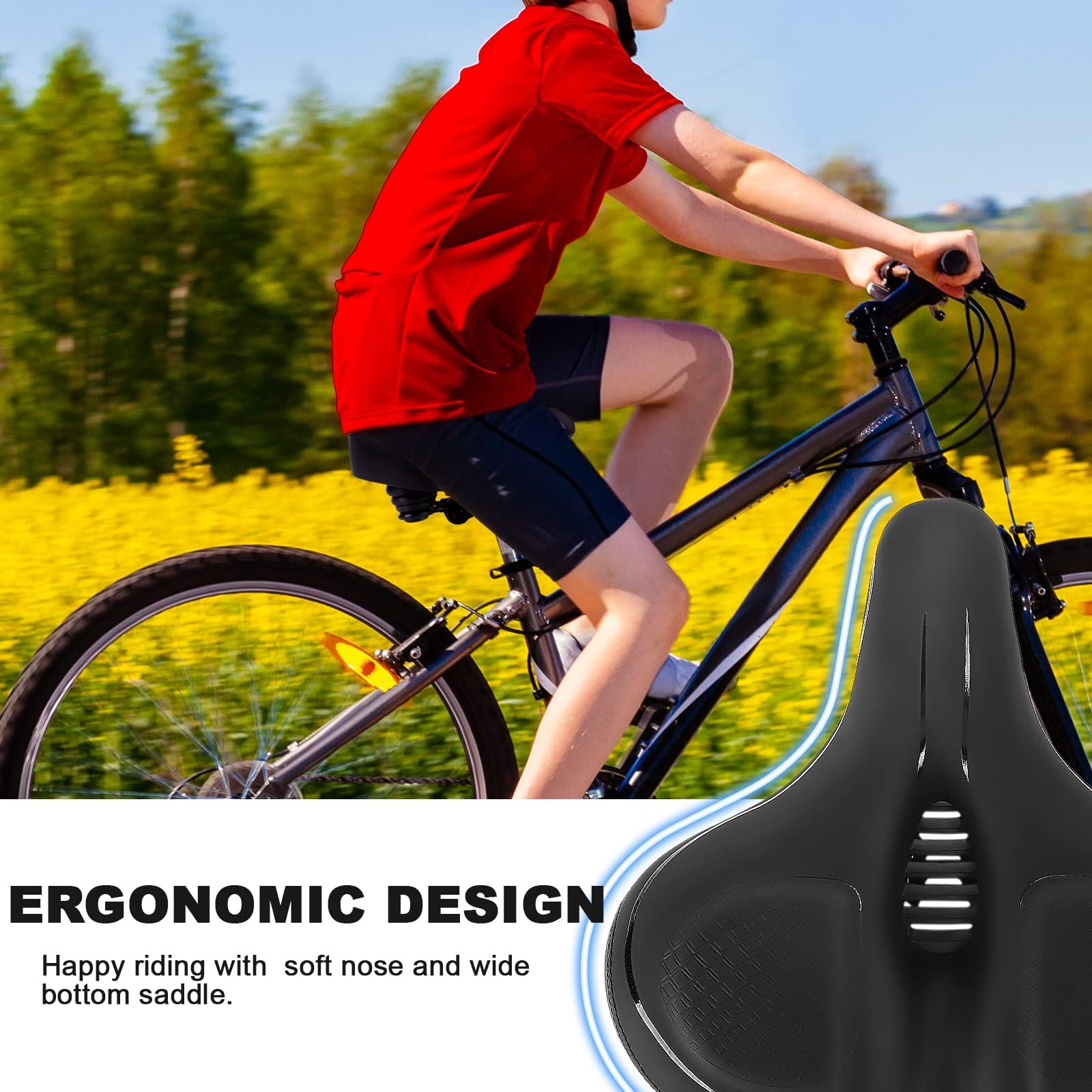 TONBUX Selle Vélo Confortable Hommes et Femmes, Ultra-Large Selle de Vélo Respirante et Confortable Compatible avec Vélo de Urbain, VTT, Peloton