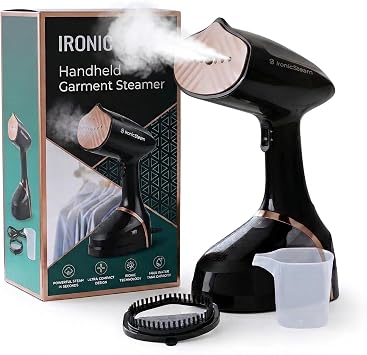 Clothes Steamer IronicSteam- Steamer for Clothes - 1200W Portable Clothes Steamer & Wrinkle Remover for Garments - Large Ceramic-Coated Panel, 350ml Detachable Tank, Fur Brush - Compact, Travel