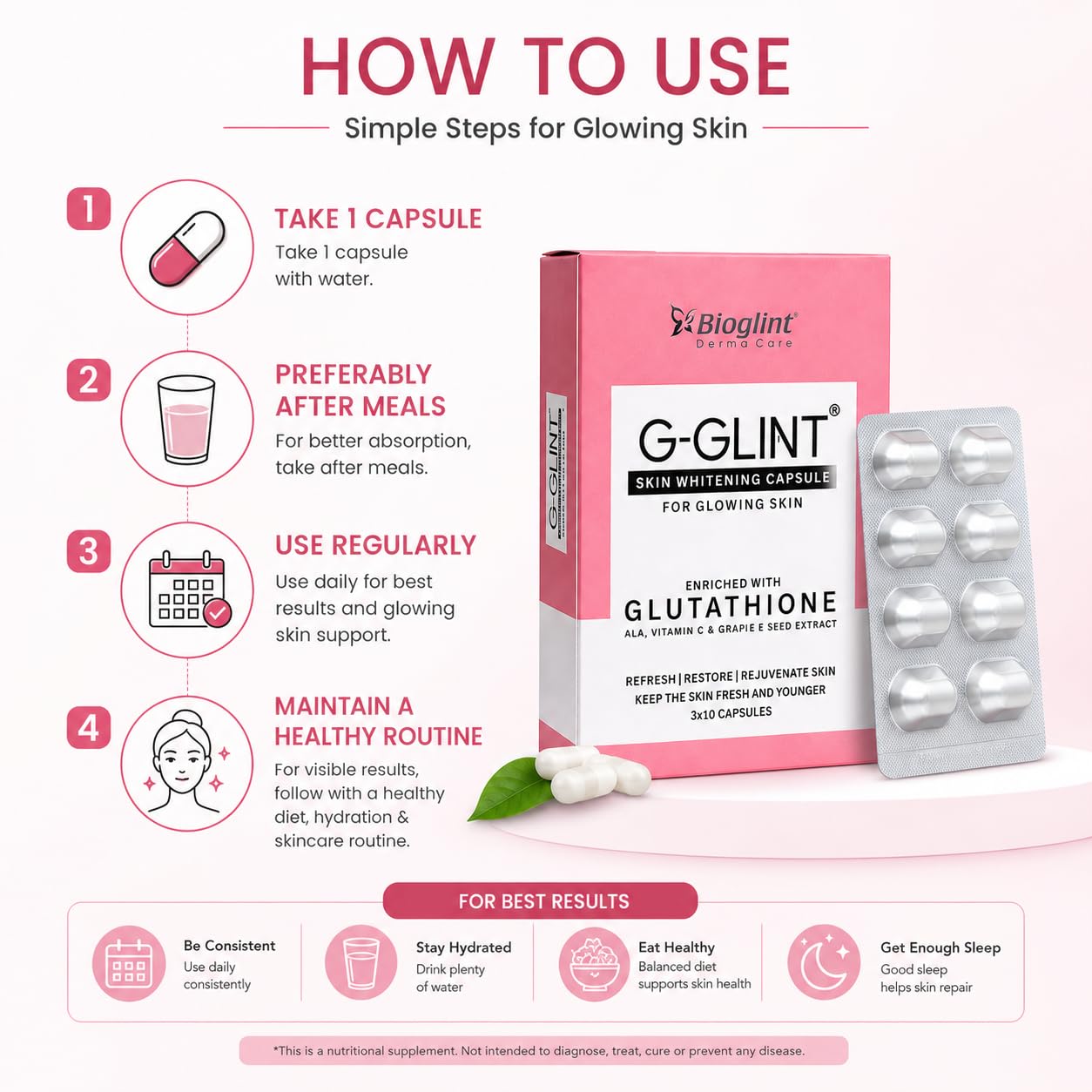 how to eat glutathione tablets G-GLINT Glutathione Capsules for Skin Glow | With Vitamin C, ALA & Grape  Seed Extract | Antioxidant Skin Support Supplement
