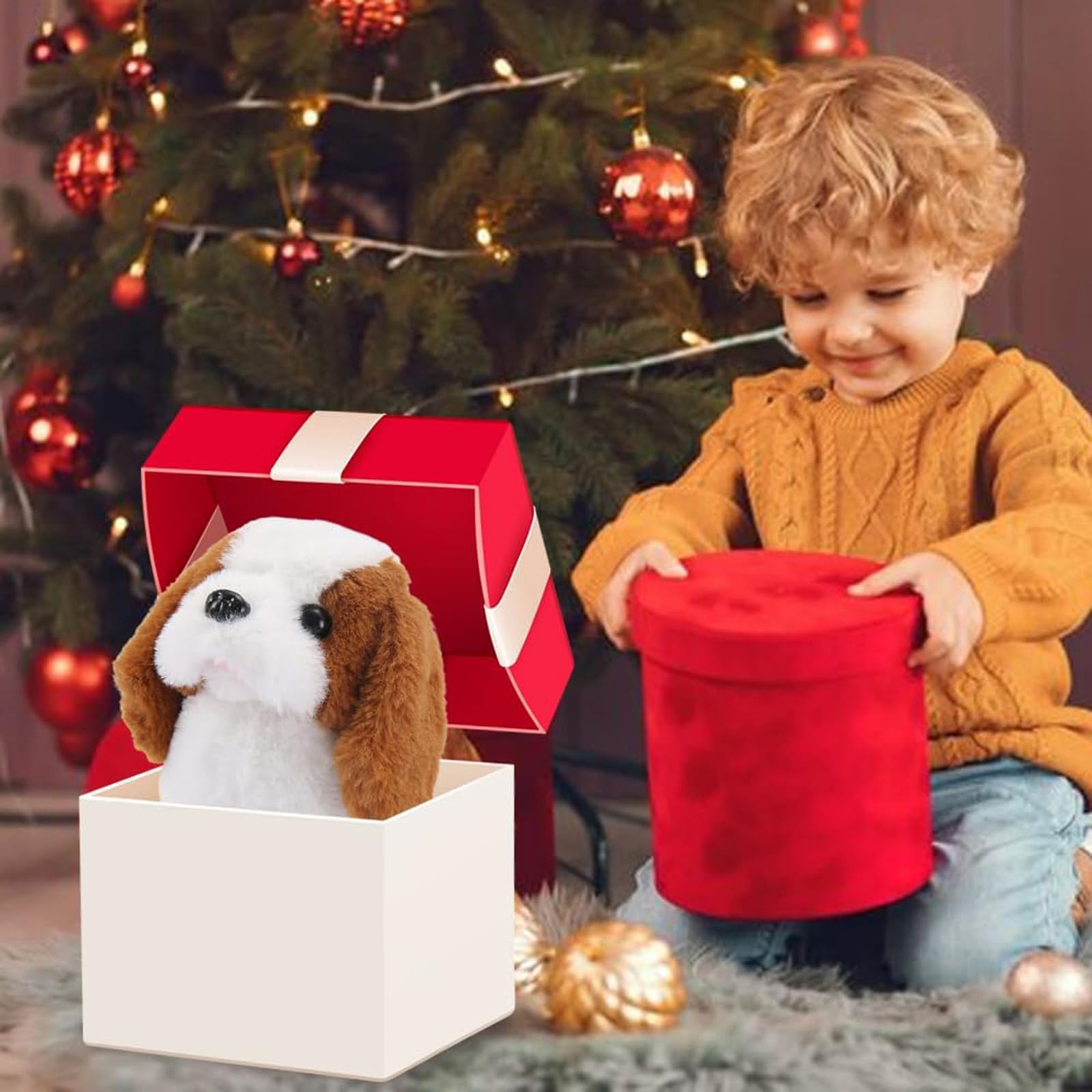 Robot Chiot Interactif Vibbang - Chien En Peluche Qui Marche, Aboie, Remue La Queue, Réaliste Et Câlin Pour Enfants