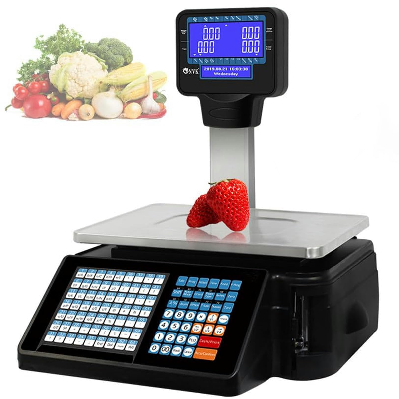 Eiwitany Digital Price Label Printing Scale, Double-Sided LCD Display, for Supermarket Convenience Store, Barcode Scale Cash Register