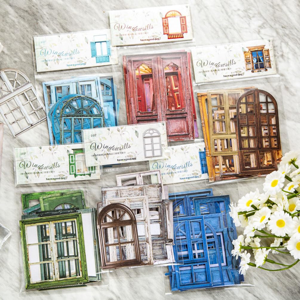 Carta per Scrapbooking, 60 Pezzi Adesivi Decorativi for davanzali, Adesivi for cornici di Porte e finestre, Kit Collage da Giardino Autoadesivo(Red)