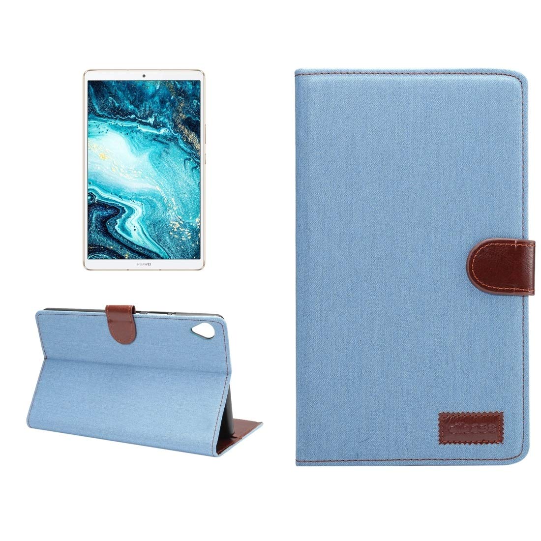 QGT Tablet Case Dibase Denim Texture Horizontal Flip PC + PU Leather Case with Holder & Card Slots & Sleep/Wake-up Function For Huawei MediaPad M6 8.4(Black) (Color : Light Blue)