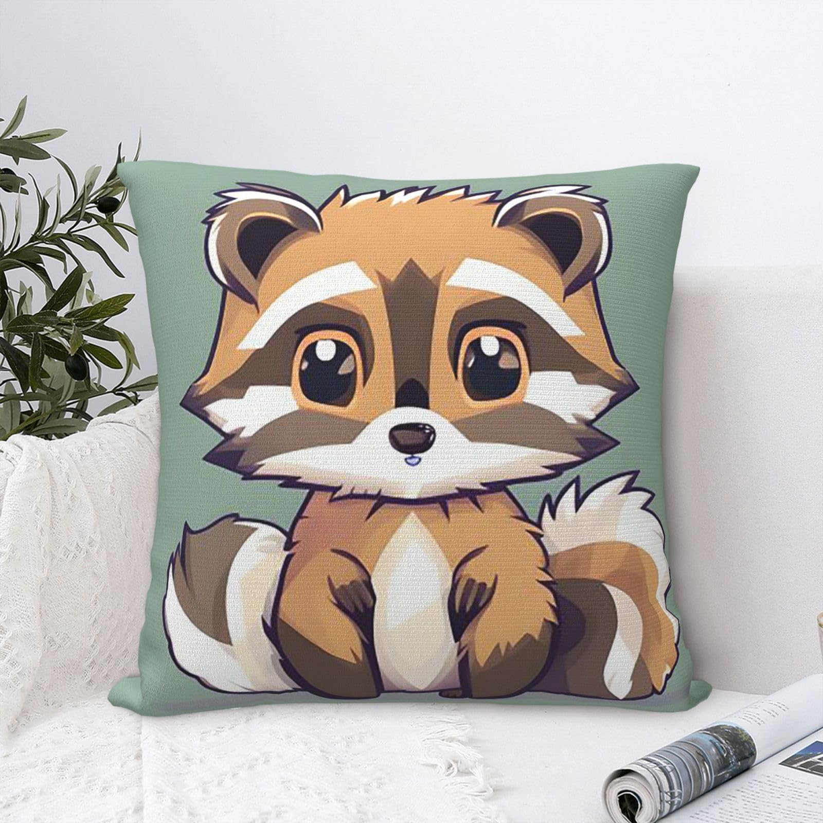 FodPand Luxury Velvet Throw Pillow Covers 18"x18" Super Soft Decorative Pillow Cases - Cartoon Cute Raccoon Pillowcases Modern Lumbar Cushion Cases for Couch Sofa Bed Pillow Shams