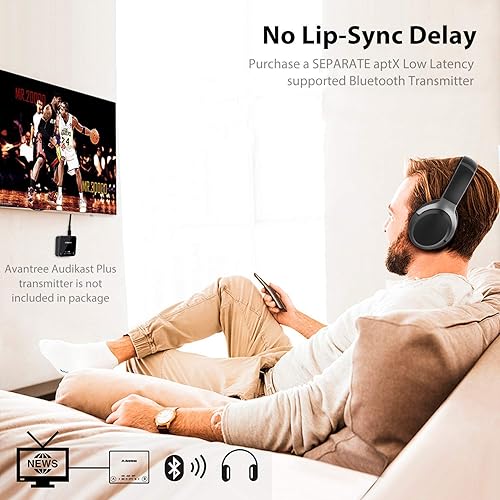 Miniatura 8 de Avantree Aria Pro aptX-HD Bluetooth 5.0 - Auriculares con cancelación activa de ruido con micrófono para música y llamadas, opción de SSD,