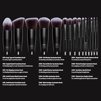 SHANY Makeup Brushes - Black Bombshell - 14-Piece Brush Set Foundation Powder Concealers Eye Shadows Makeup brushes - Complete Kabuki Makeup Brush Set in Black - 14 PCS