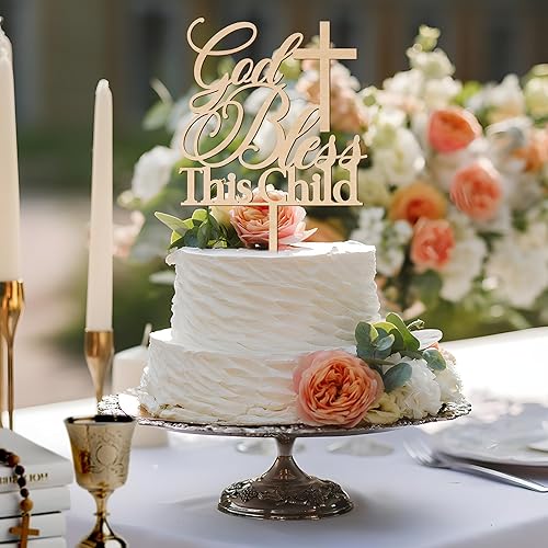 Miniatura 4 de Decoración para pastel de bautismo con texto en inglés "God Bless This Child" (diseño 002)