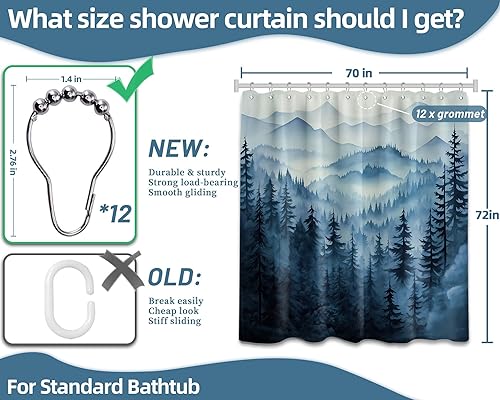 Miniatura 4 de Cortina de ducha azul marino de bosque Cortina de ducha azul oscuro de montaña y naturaleza para decoración de baño de hombres, tela impermeable con