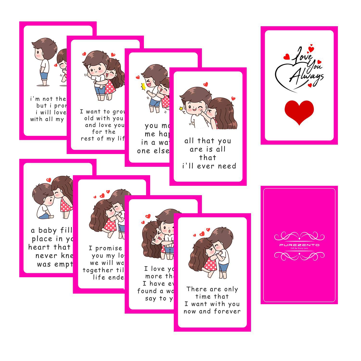 PUREZENTO Love You Always: Love Story Romantic Cards: Cute Messages Cards Gift for Couples on Anniversaries, Valentines Set of 9 Cards
