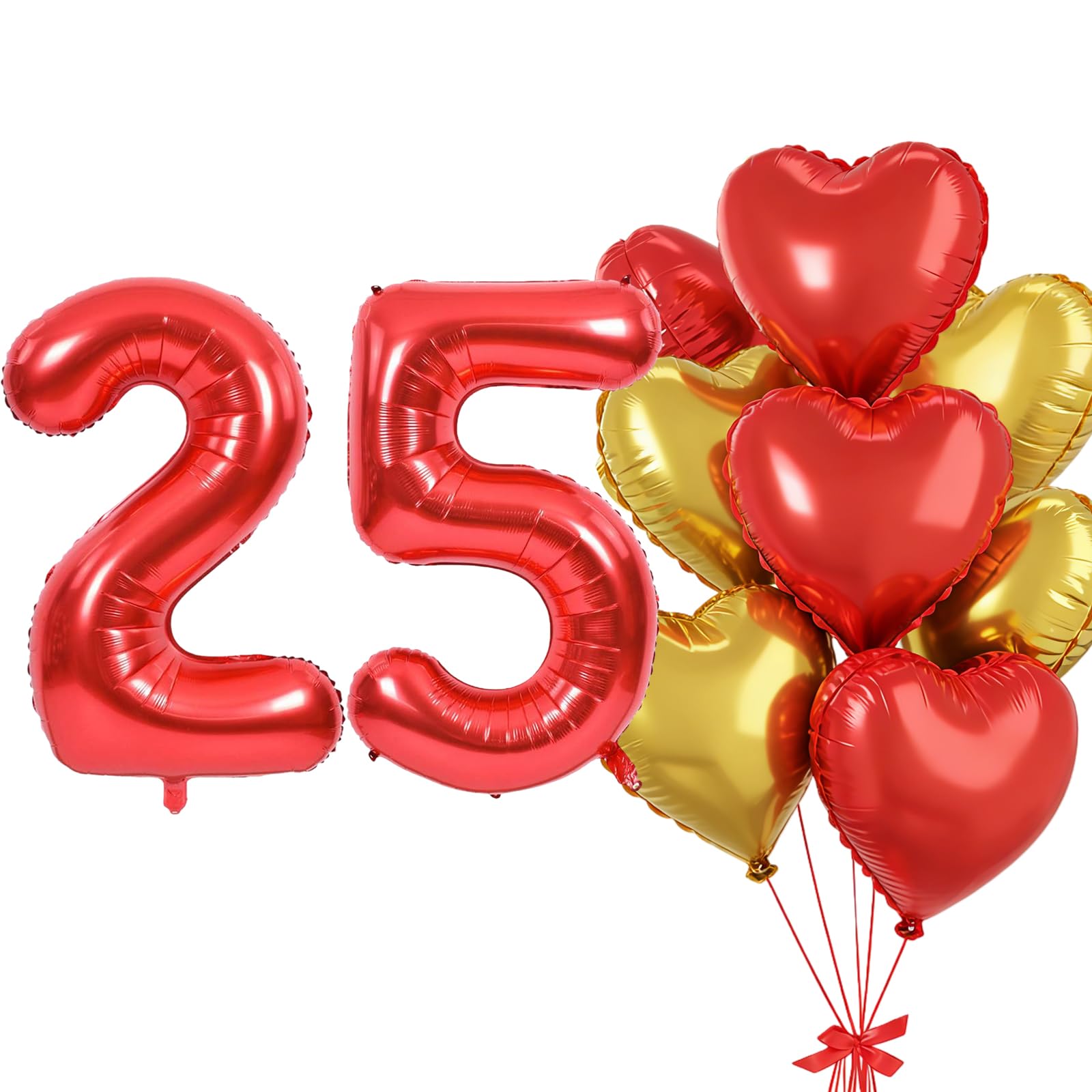 Red Balloon 25, Foil Balloon Number 25, Heart Foil Balloon Red Gold, 40 Inch Helium Balloon 25 & 52 with Heart Balloons, Balloon 25th Birthday Decoration Set for Birthday Anniversary Party Decoration — image 1