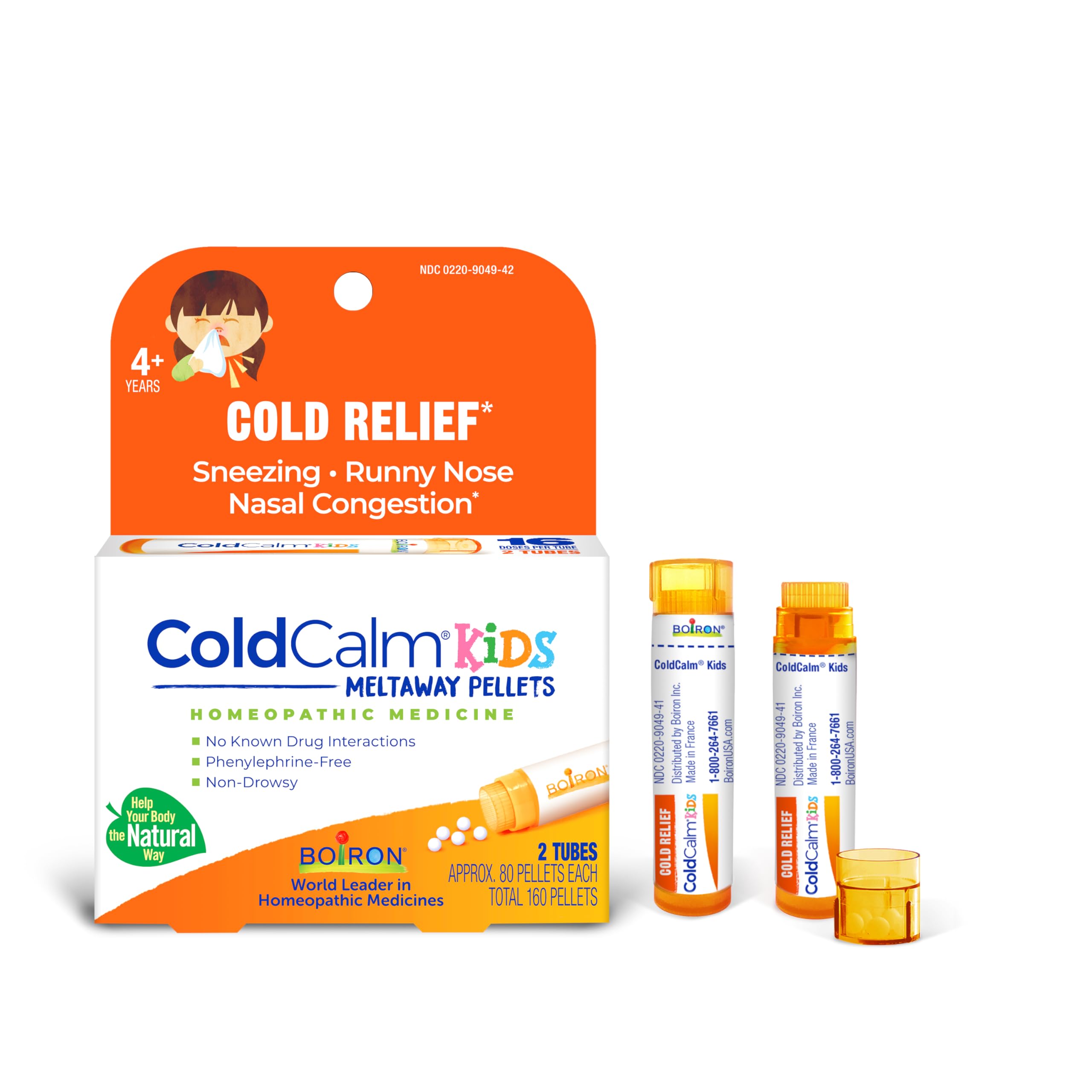 Boiron ColdCalm Kids Pellets for Relief of Common Cold Symptoms Such as Sneezing, Runny Nose, Sore Throat, and Nasal Congestion - 2 Count (160 Pellets)