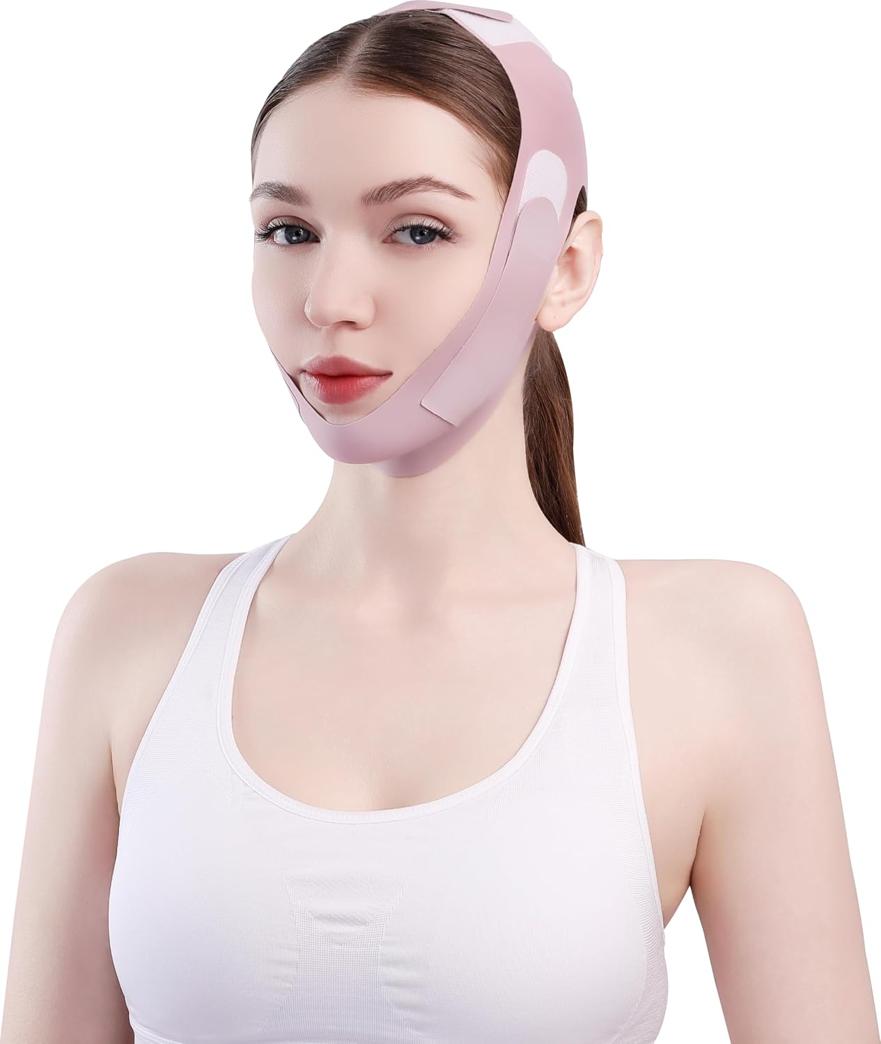 Facial Slimming Strap for Sleeping,Adjustable Chin Strap,Jaw Strap,Jawline Shaper, Mask Chin Up Mask V Shaped Face Mask, Jaw Exerciser,Reusable chin strap,Rose Red