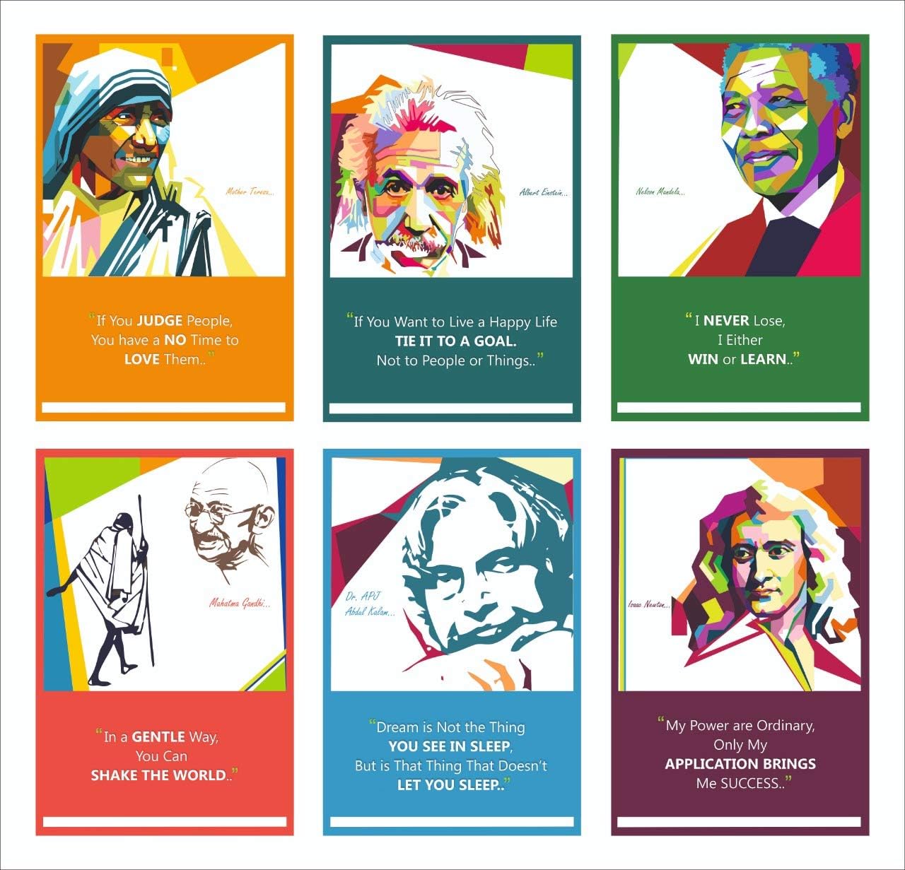 VantageKart Motivational Posters Set of 6 (Social Workers) | Gandhi, Abdul Kalam, Einstein, Mandela, Newton, Mother Teresa | 12x18 Inch Wall Art