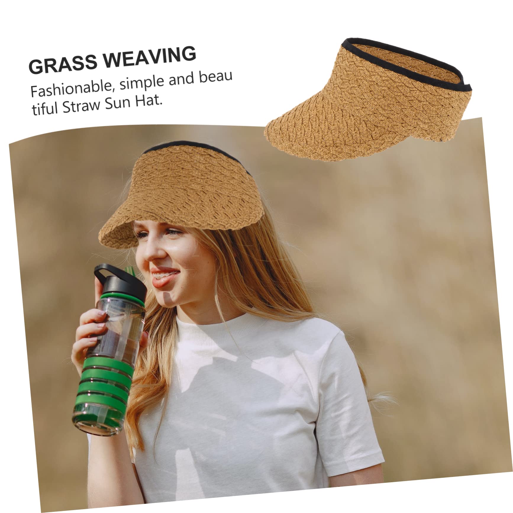 FRCOLOR Sonnenblende strandloege gartenhüte Visierhut Schützender Hut Sombrero Hut Wende-Sonnenhut Kappe Männer UV Schutz Sonnenschutzhut Visier-Klapphut Stroh Khaki