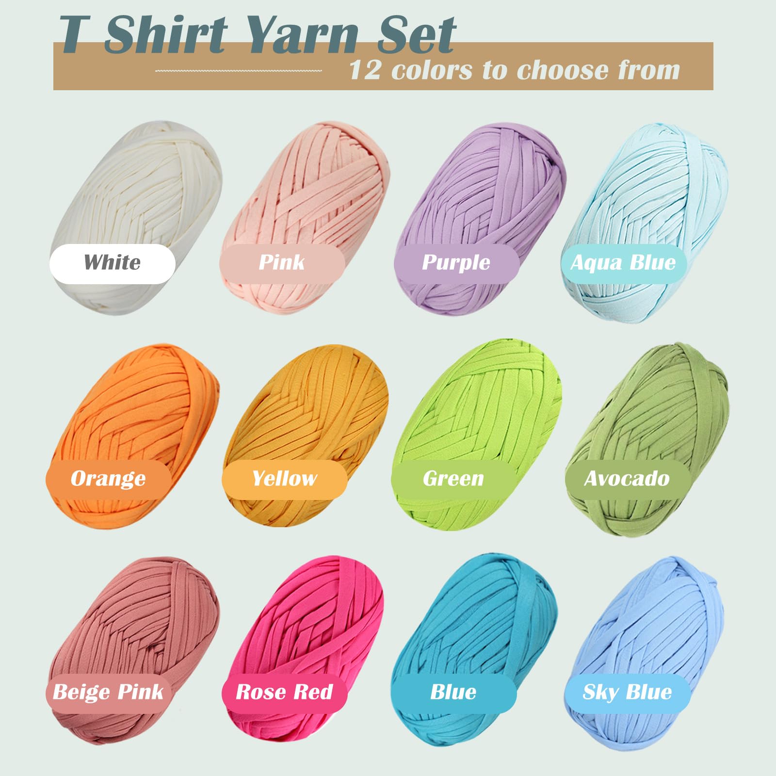 12 PCS T-Shirt Yarn Elastic Fabric Crochet Cloth Yarn for DIY Knitting, Spaghetti Thick Knitting for Hand DIY Bag Blanket Cushion Crocheting Projects,Home Decor - Image 2