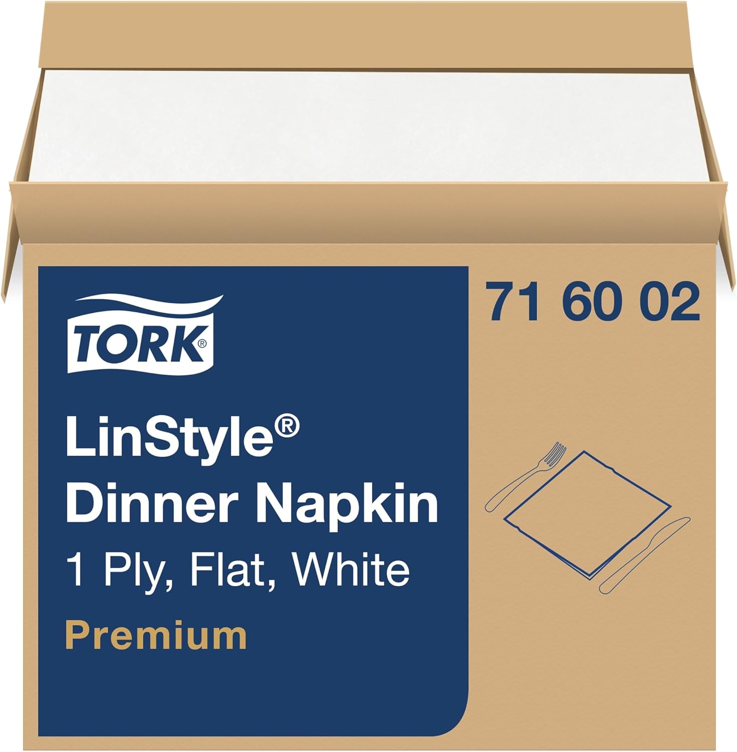 Tork LinStyle Disposable Linen-Feel Dinner Napkin White, Flat Pack, 16" x 15", 1 x 1000 Napkins, 716002