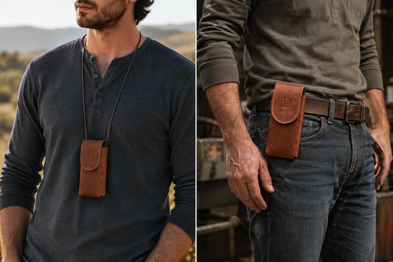 Dessi Riveted Leather Multitool Sheath Tobacco Brown Crazy Horse Leather Belt Holster for Folding Knives and EDC Tools with Flannel Lining and Magnetic Snap image 2