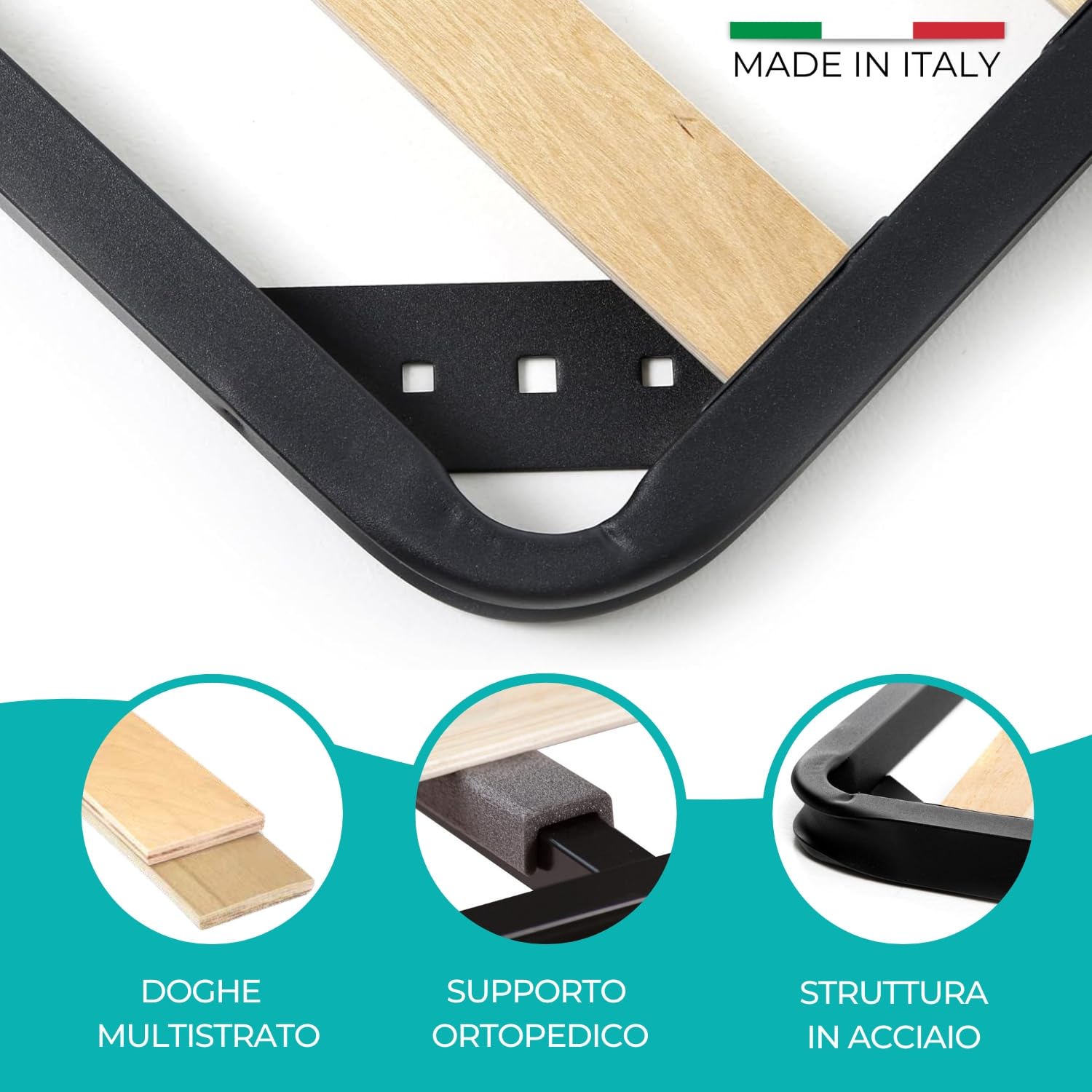 Rete Matrimoniale 140x200 con Doghe in Legno, Rete Letto Matrimoniale 140x200 Made in Italy, Struttura Robusta in Ferro con Piedi Smontabili, Reti Matrimoniali a Doghe in Legno per Letto e Materasso