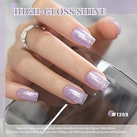 RARJSM Light Purple Glitter Gel Nail Polish Blue Green Big Rainbow Flakes Finish Shimmer Gelpolish 15ml Soak Off Sheer Jelly Tone Color Home Salon French Manicure Varnish Curing Requires