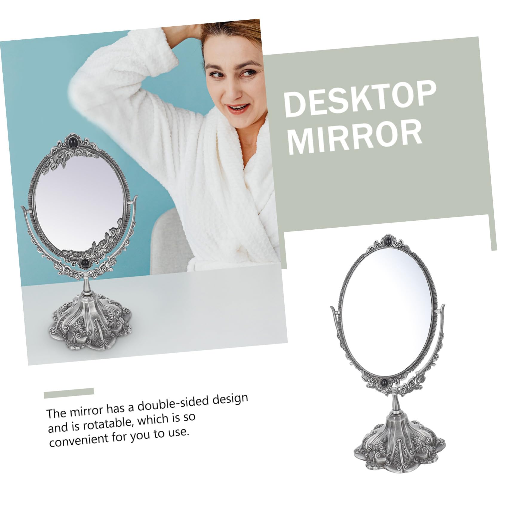 DOITOOL Espejo De Maquillaje De Doble Cara Espejo De Maquillaje Decorativo Decoraciones De Mesa Espejo Decorativo Antiguo Espejos Ovalados Princesa Decoración Boda Aleación De Zinc Tocador
