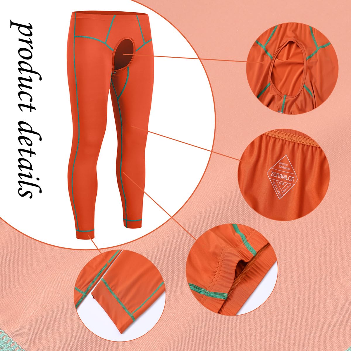JINSHI Pantaloni intimi termici da uomo con apertura frontale slim fit leggings collant lunghi pantaloni a compressione pantaloni