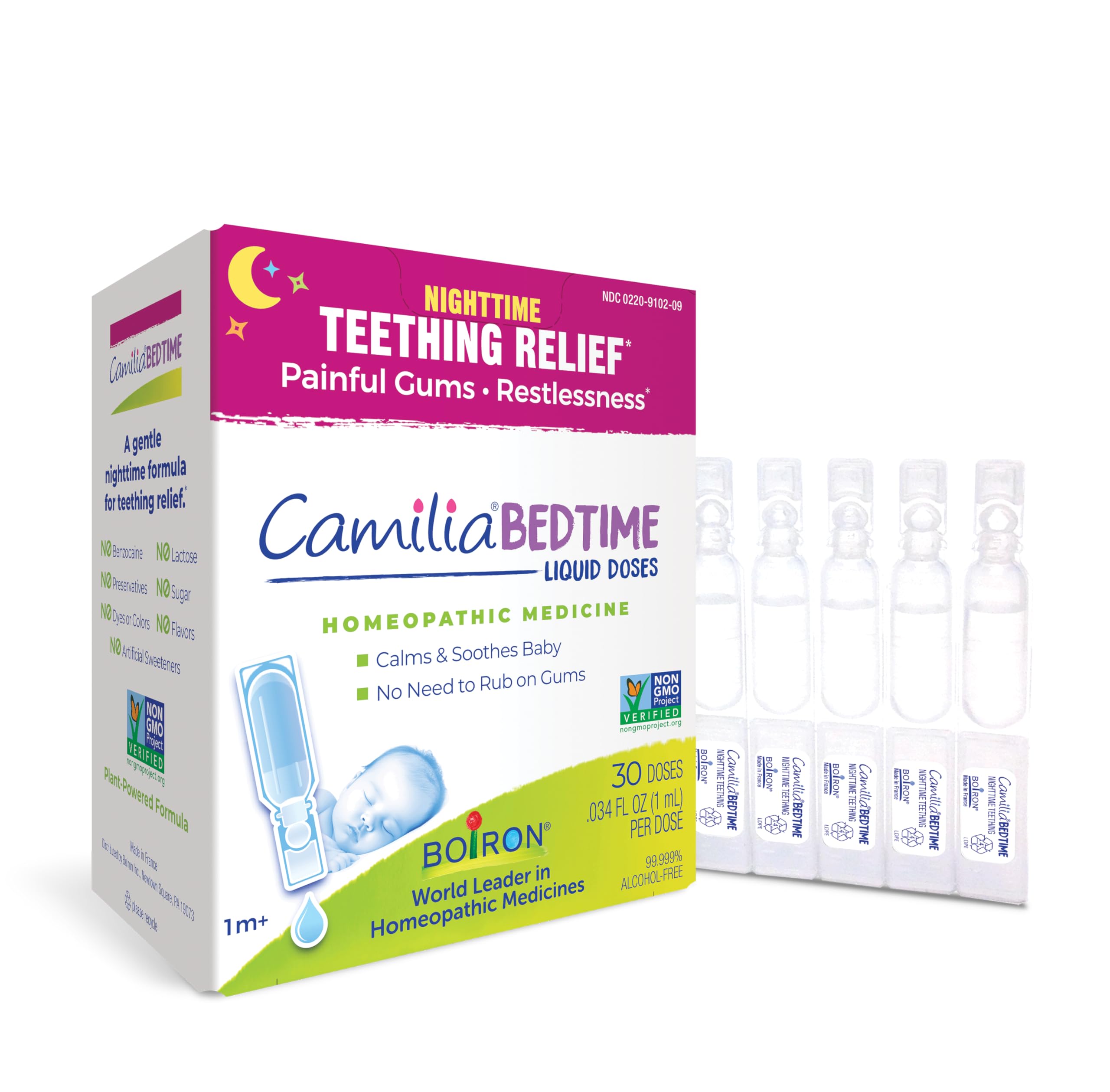 boiron camilia bedtime liquid doses for nighttime teething relief painful gums restlessness and irritability - 30 count