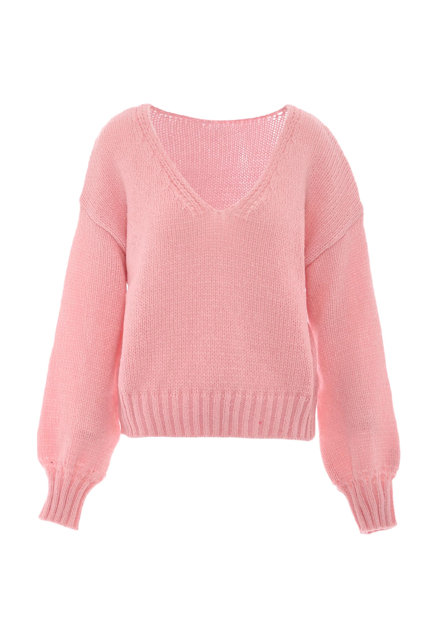 myMo Damski sweter, modny sweter z dekoltem w serek, poliester, różowy, rozmiar XL/XXL, Rosa, XL