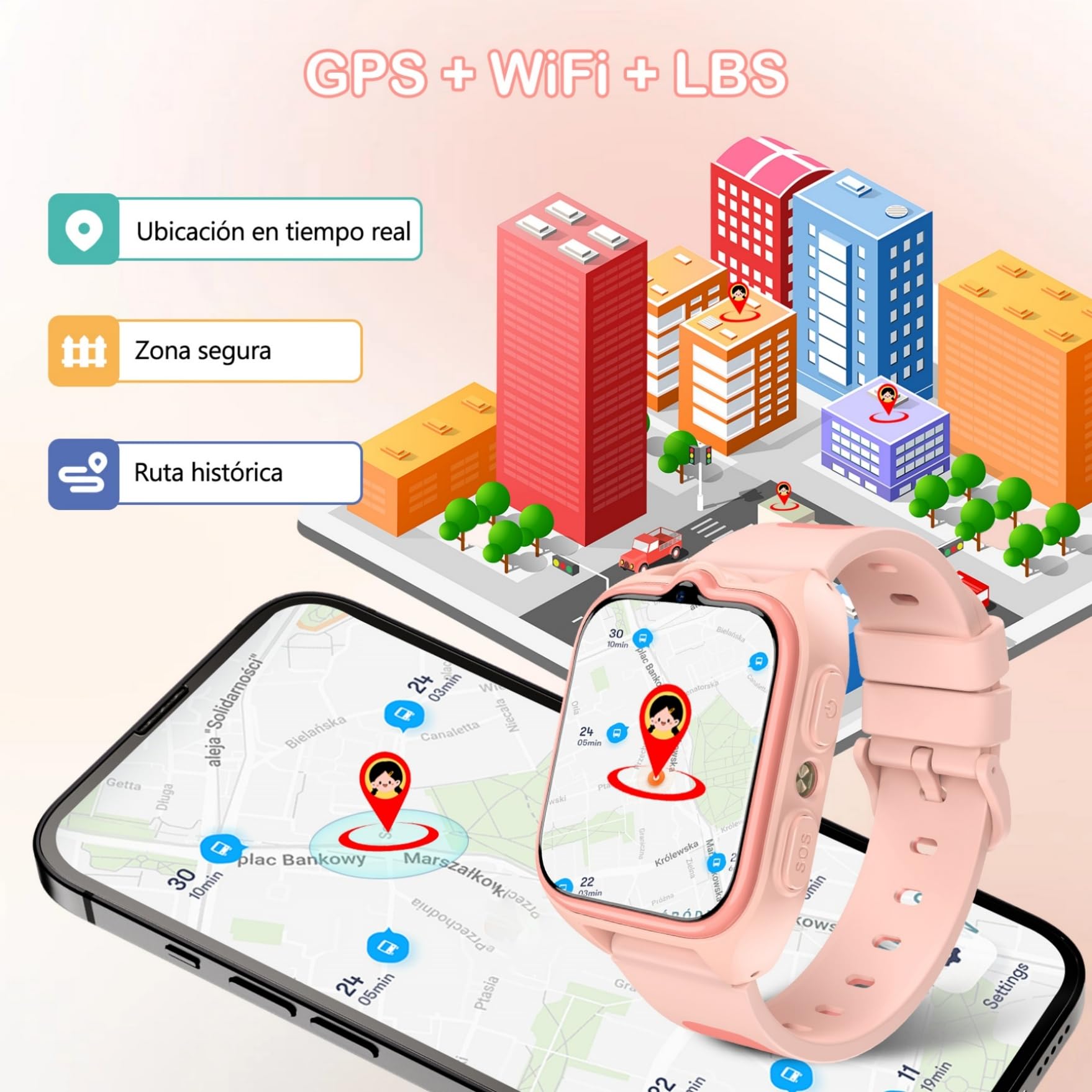 IOWODO 4G Reloj Inteligente Niño, Smartwatch Niños con GPS y Teléfono,Videollamadas, SOS, Mensajes, Modo Escuela, Linterna LED, IP68 Impermeable, Regalo y Juguete para Niños de 4-13 Años