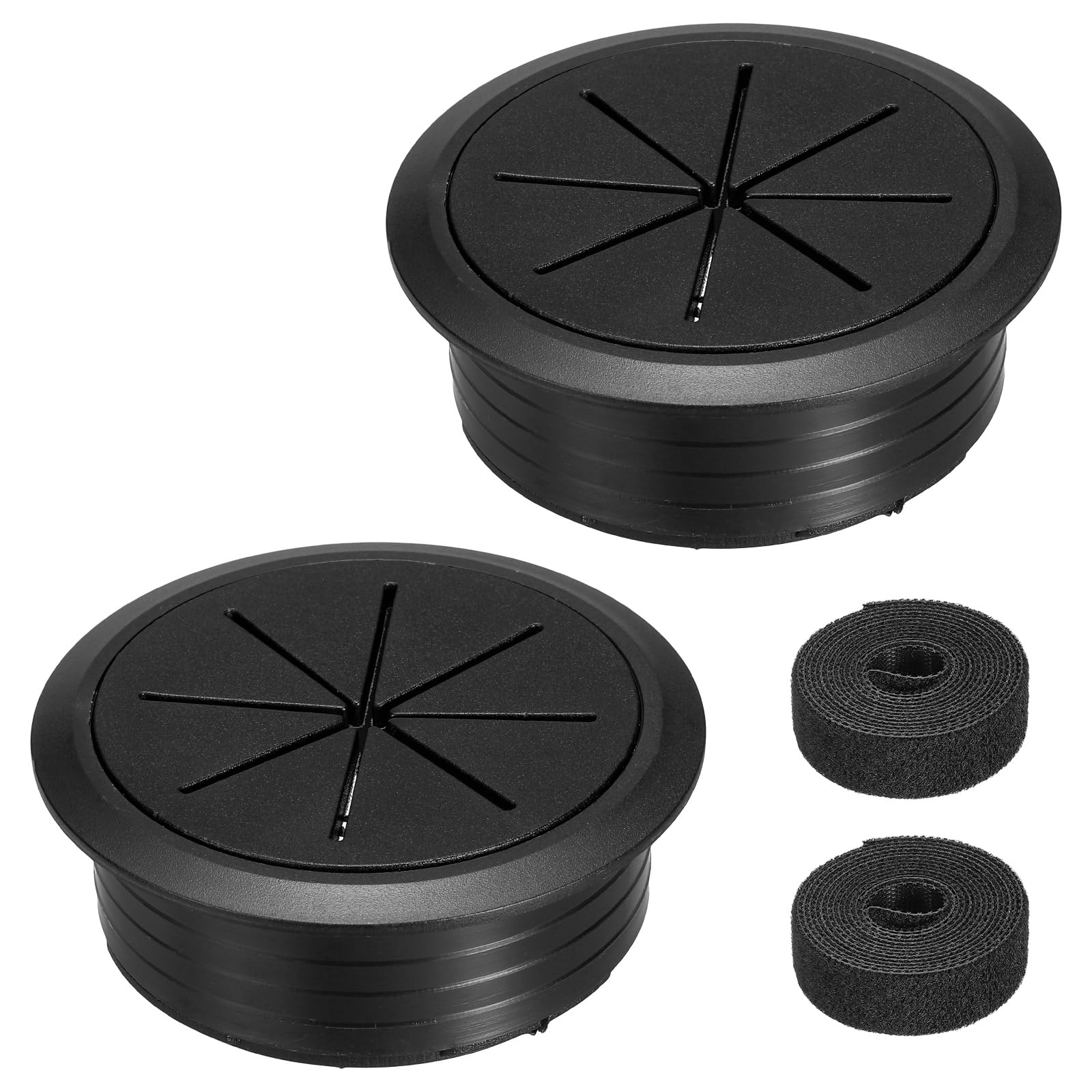 sourcing map 2Pcs Desk Grommet, 2.4" (60mm) Cable Hole Cover ABS Plastic Desk Grommet Flexible Cable Cord Organizer with 6.5ft Cable Tie for Home Office Table, Black