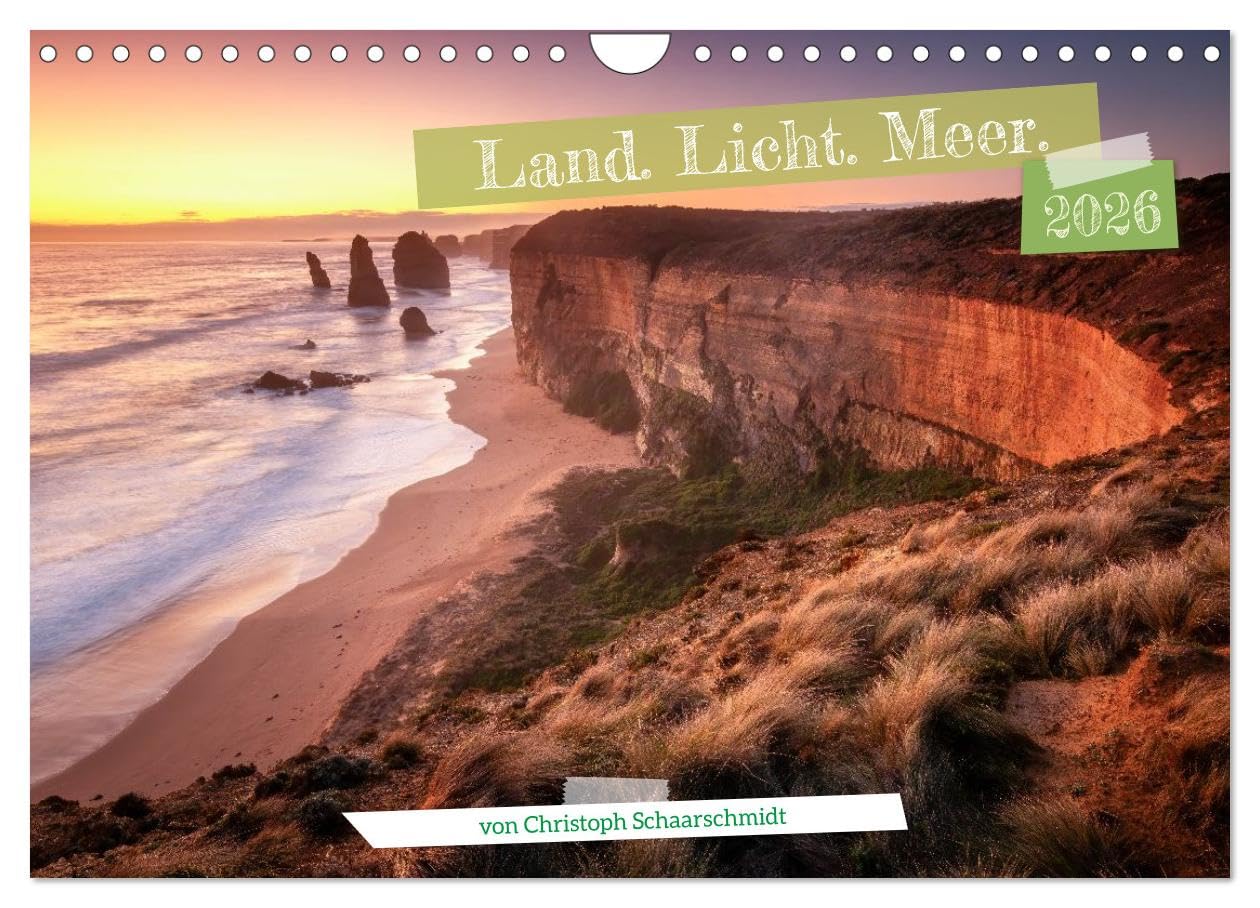 Land. Licht. Meer. (Wandkalender 2026 DIN A4 quer), CALVENDO Monatskalender: Küsten, geformt von Wind und Wellen.