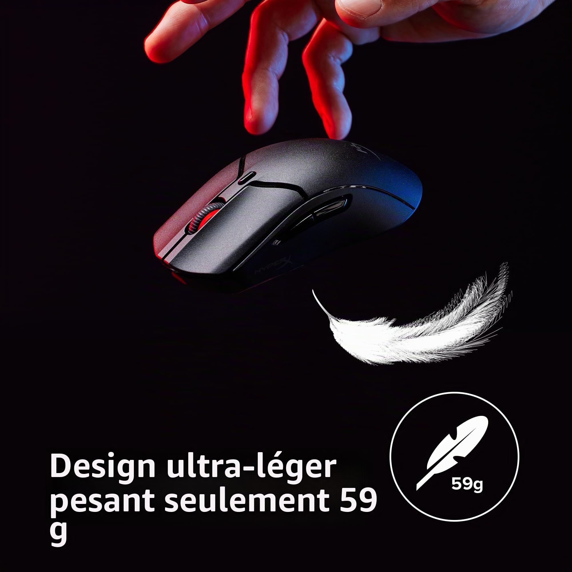 HyperX Pulsefire Haste 2 Mini Wireless, Souris Gaming sans Fil Ultra Légère 59 g, Capteur HyperX 26K Jusqu’à 26 000 DPI, Double Connexion sans Fil 2.4 GHz et Bluetooth, Autonomie Jusqu’à 100h, Noir