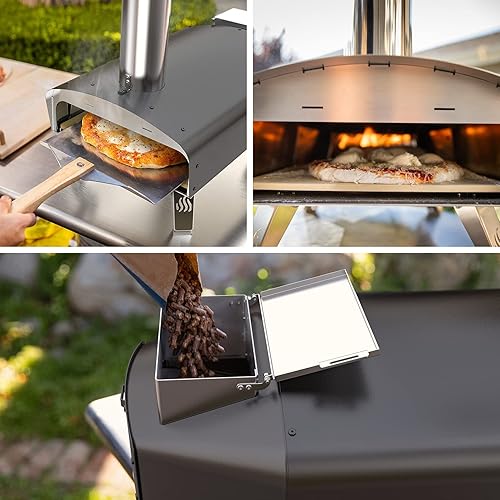 Miniatura 5 de Horno de pizza al aire libre de pellets de leña de 12 pulgadas con piedra para pizza y cáscara de pizza, horno de pizza portátil de leña para patio