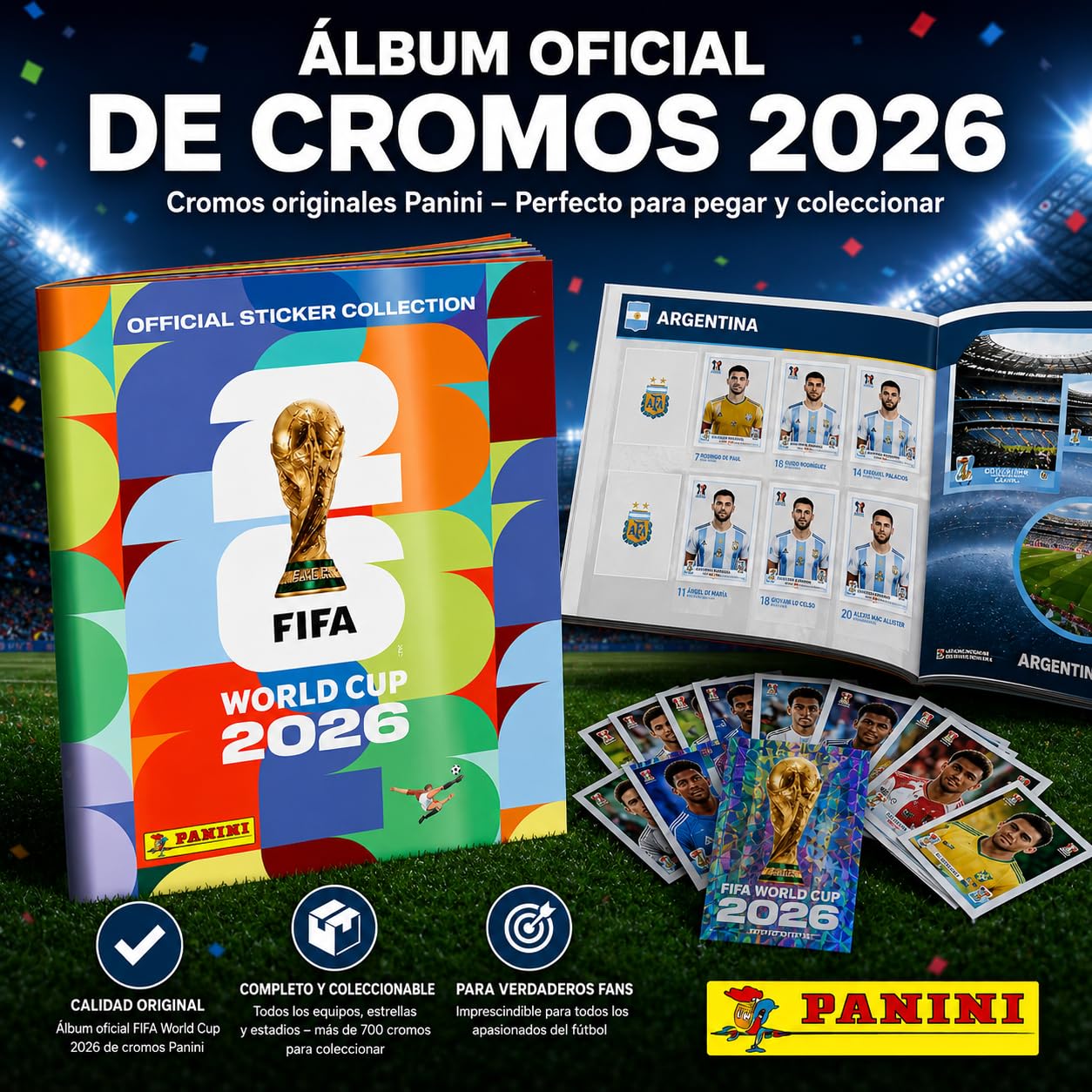 Set de inicio XXL Fan Mundial 2026 – Álbum de cromos coleccionable Panini Original, 1 calendario de partidos extra (álbum de cromos)